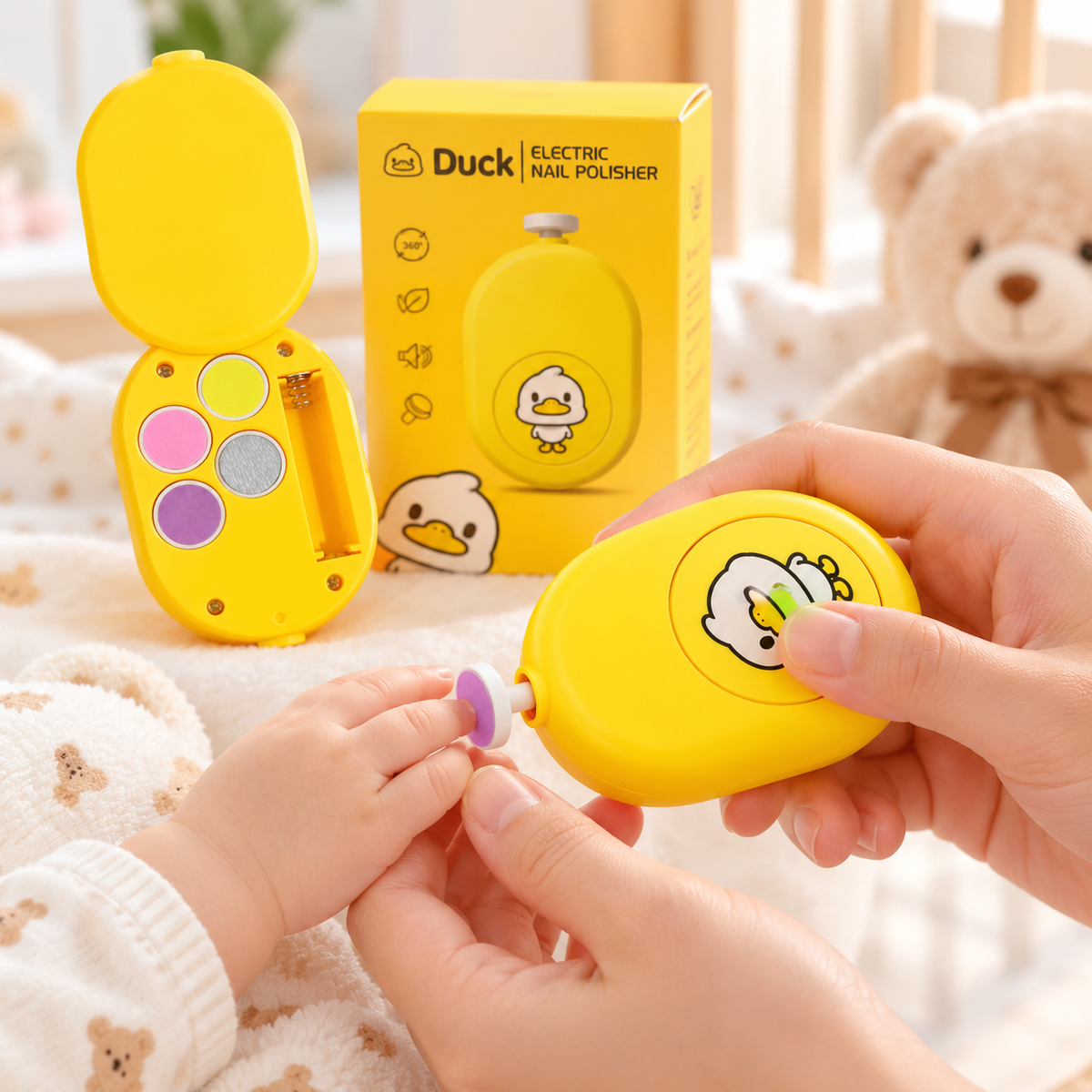 Baby electric nail polisher in use