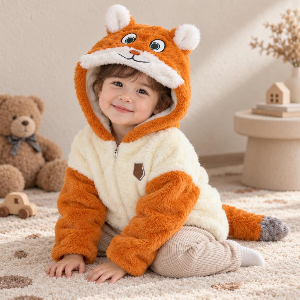 Kids Animal Hooded Fur Jacket