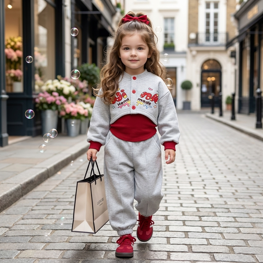 Girls 2PC short jacket and trouser set in grey