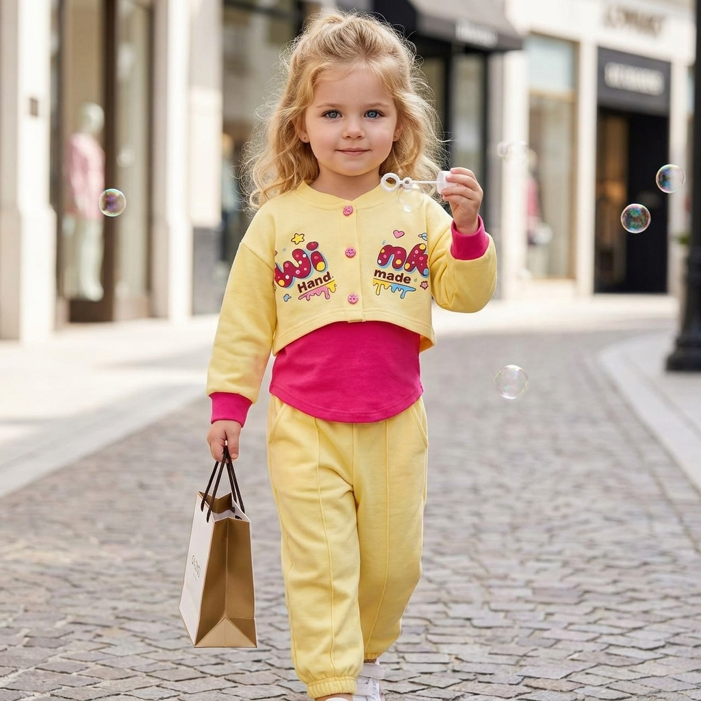 Girls 2PC short jacket and trouser set yellow lifestyle
