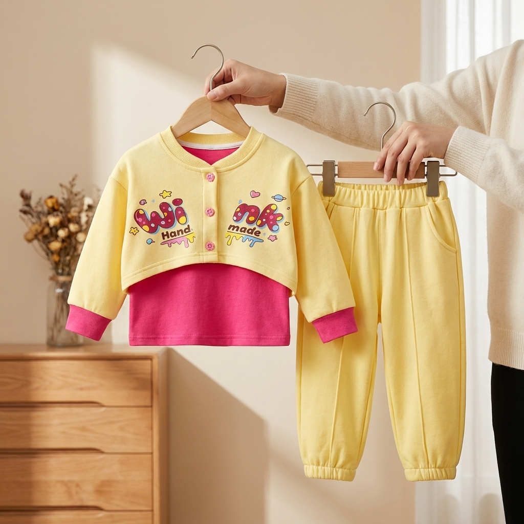 Girls 2PC short jacket and trouser set in yellow