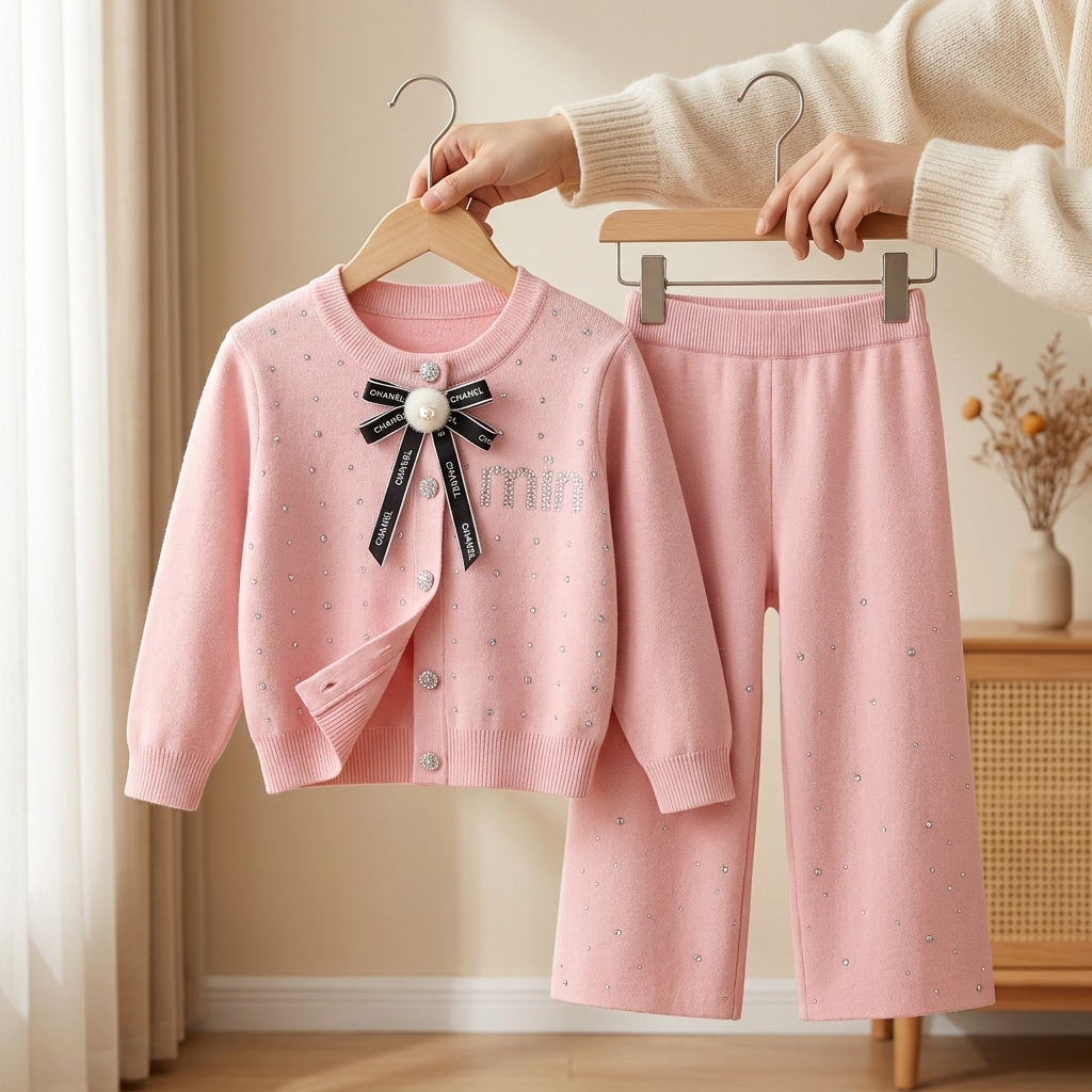 Girls 2PC pink sweater and wide-leg trouser set product image