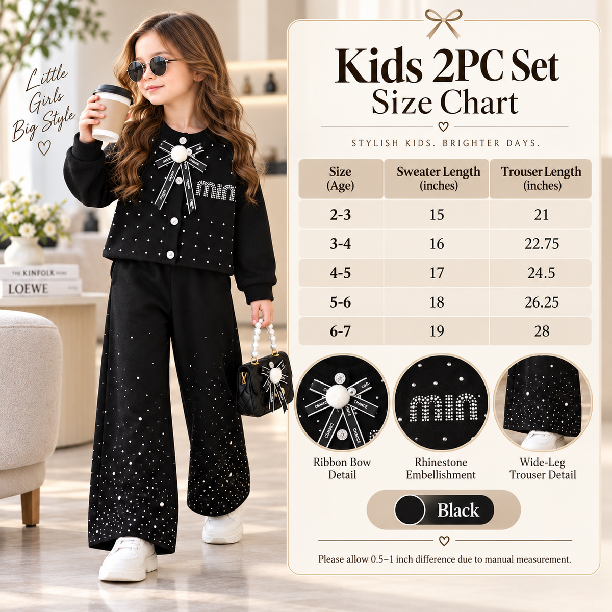Girls 2PC sweater and trouser set size chart