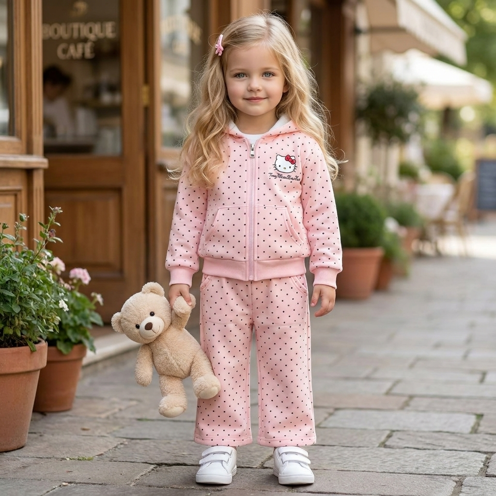 Girls 2pc winter hoodie and trouser set in pink