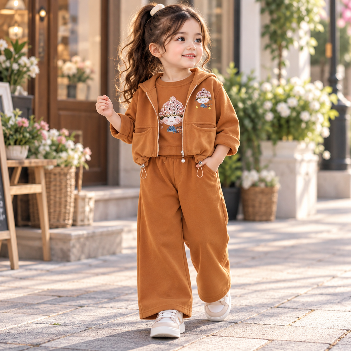 Girls 3 piece winter suit in brown lifestyle
