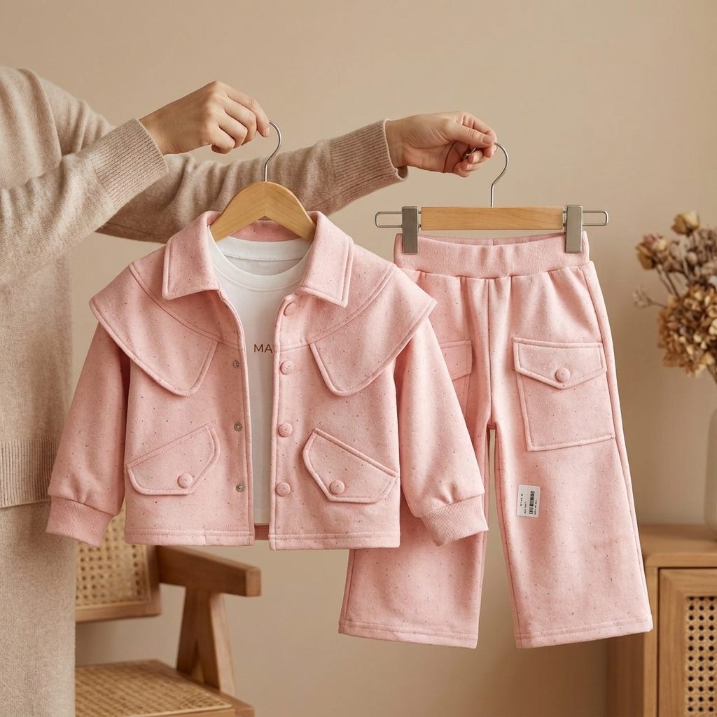 Pink girls 3PC jacket shirt and trouser set product display