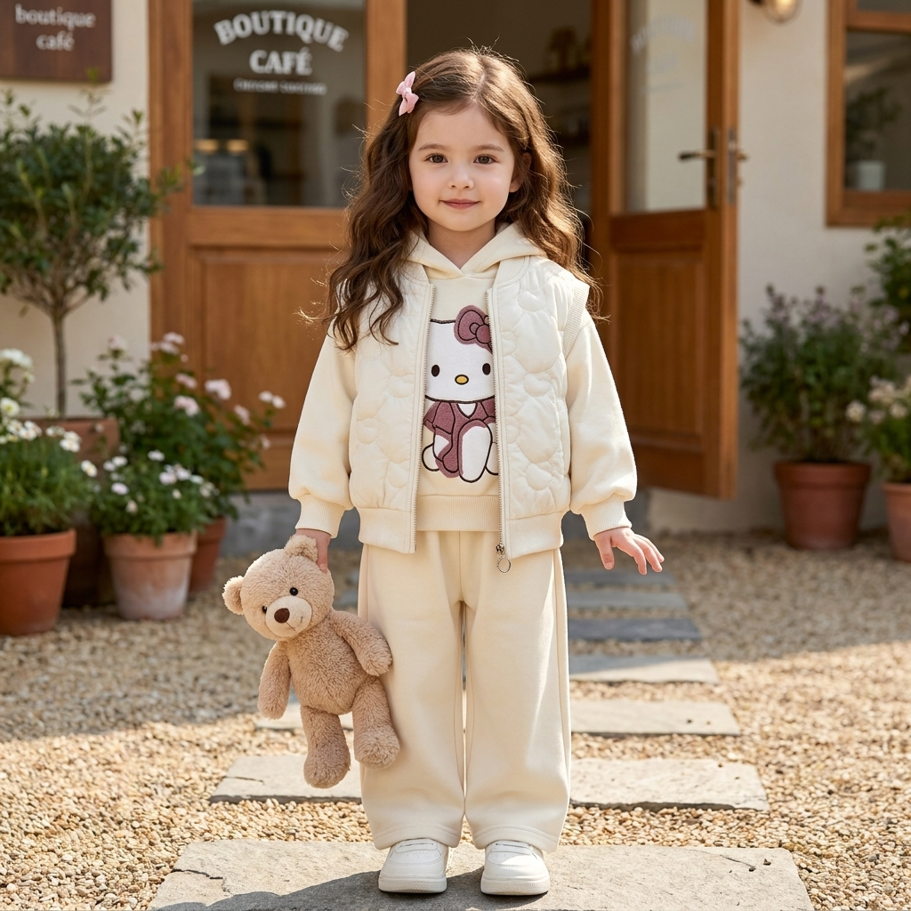 Girls 3 piece winter jacket hoodie trouser set in white