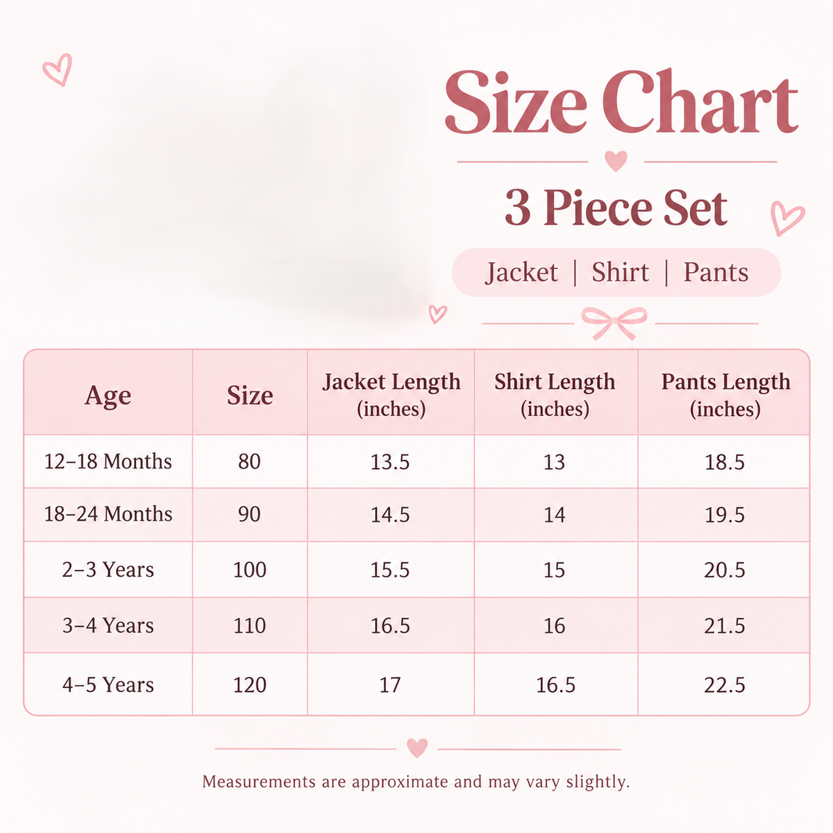 Girls pearl denim 3 piece winter set size chart
