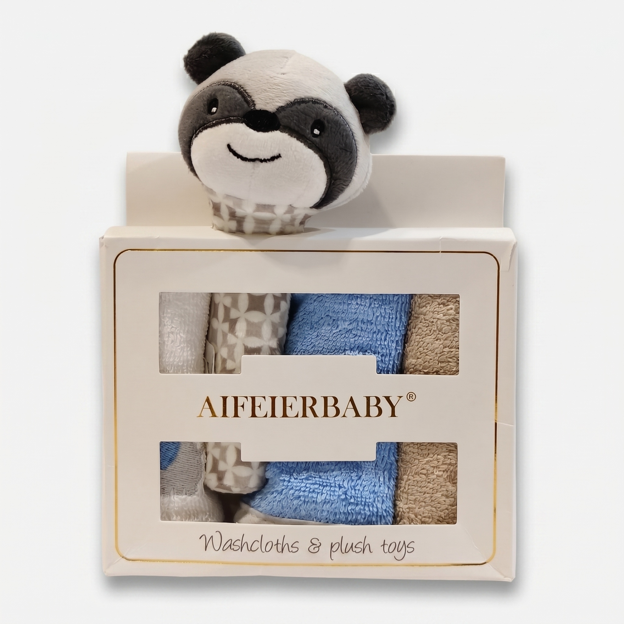 Baby Washcloth & Plush Toy Gift Set – Raccoon