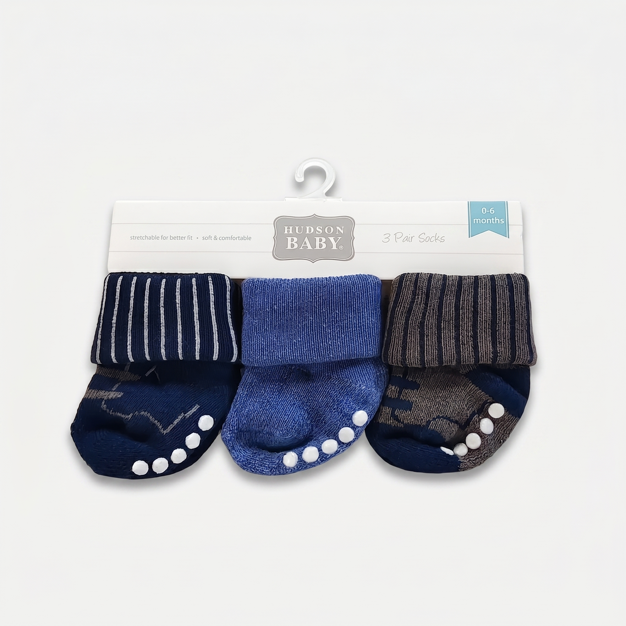 Non-Slip Baby Socks Set – Pack of 3 (0–6 Months)