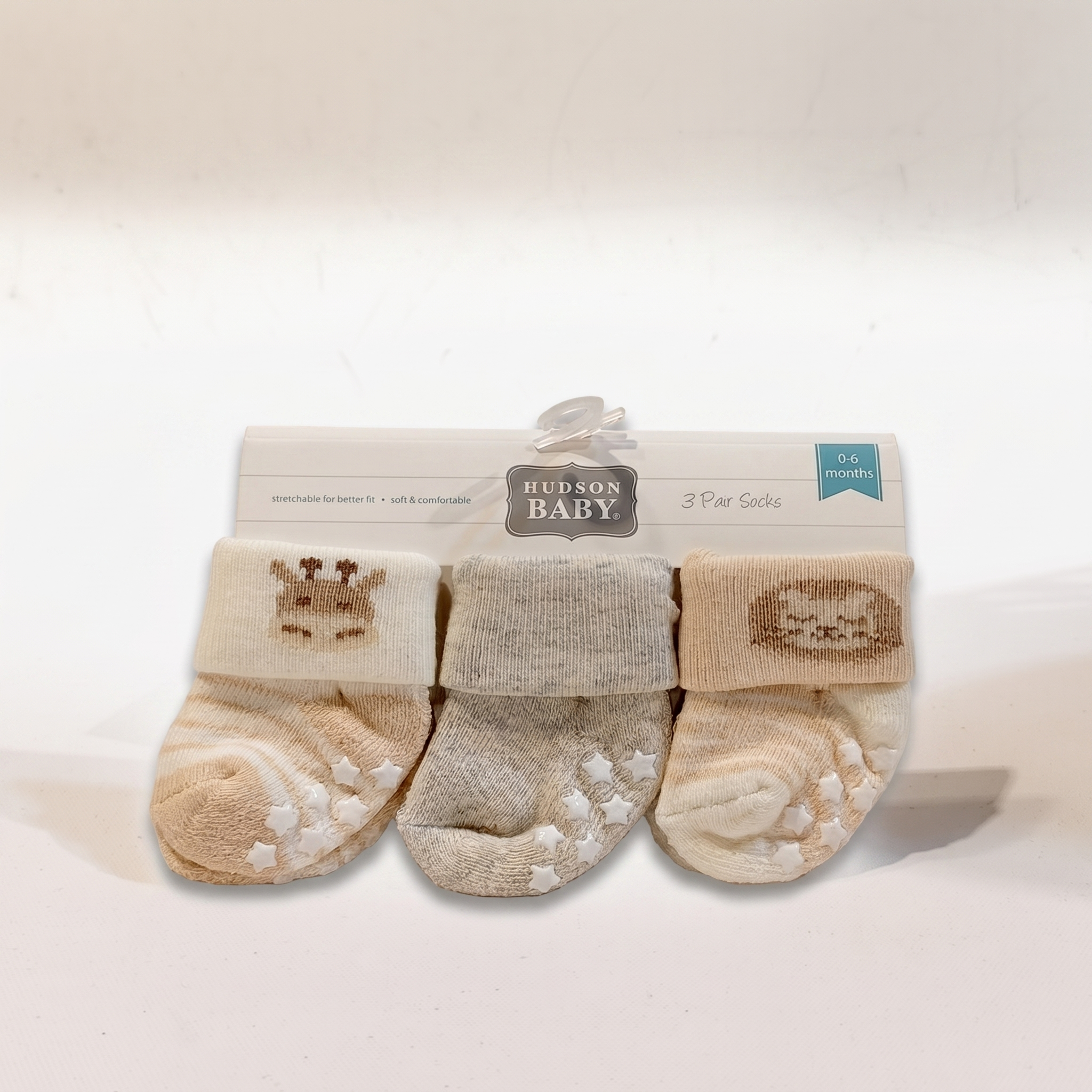 Non-Slip Baby Socks Set – Pack of 3 (0–6 Months)