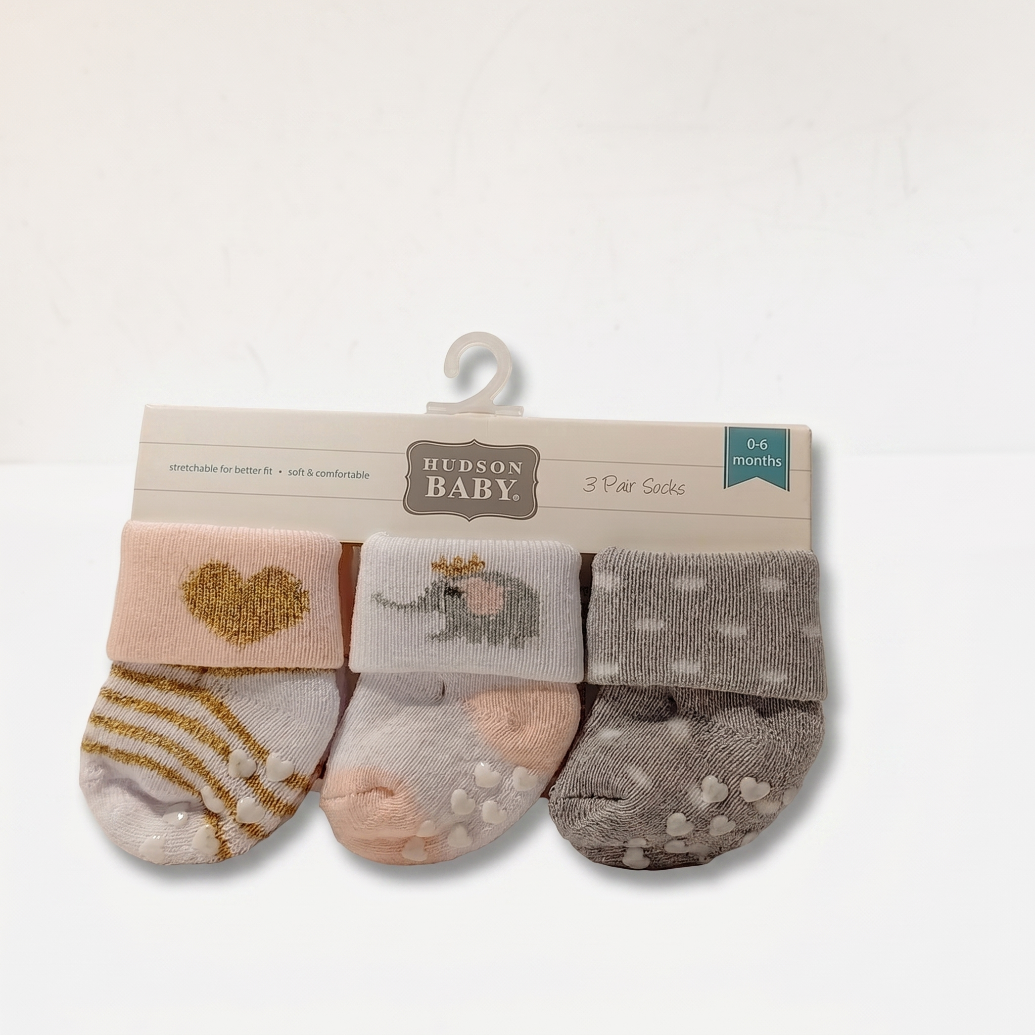 Non-Slip Baby Socks Set – Pack of 3 (0–6 Months)