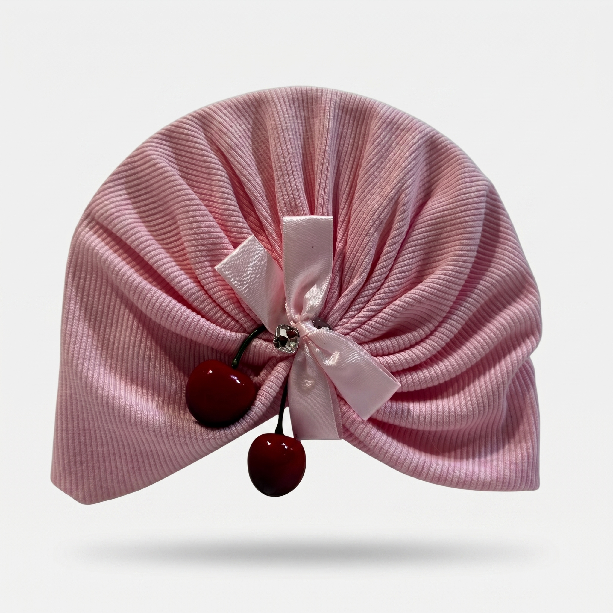 Cherry Bow Baby Turban Cap – Soft Ribbed Beanie (Many Colors)