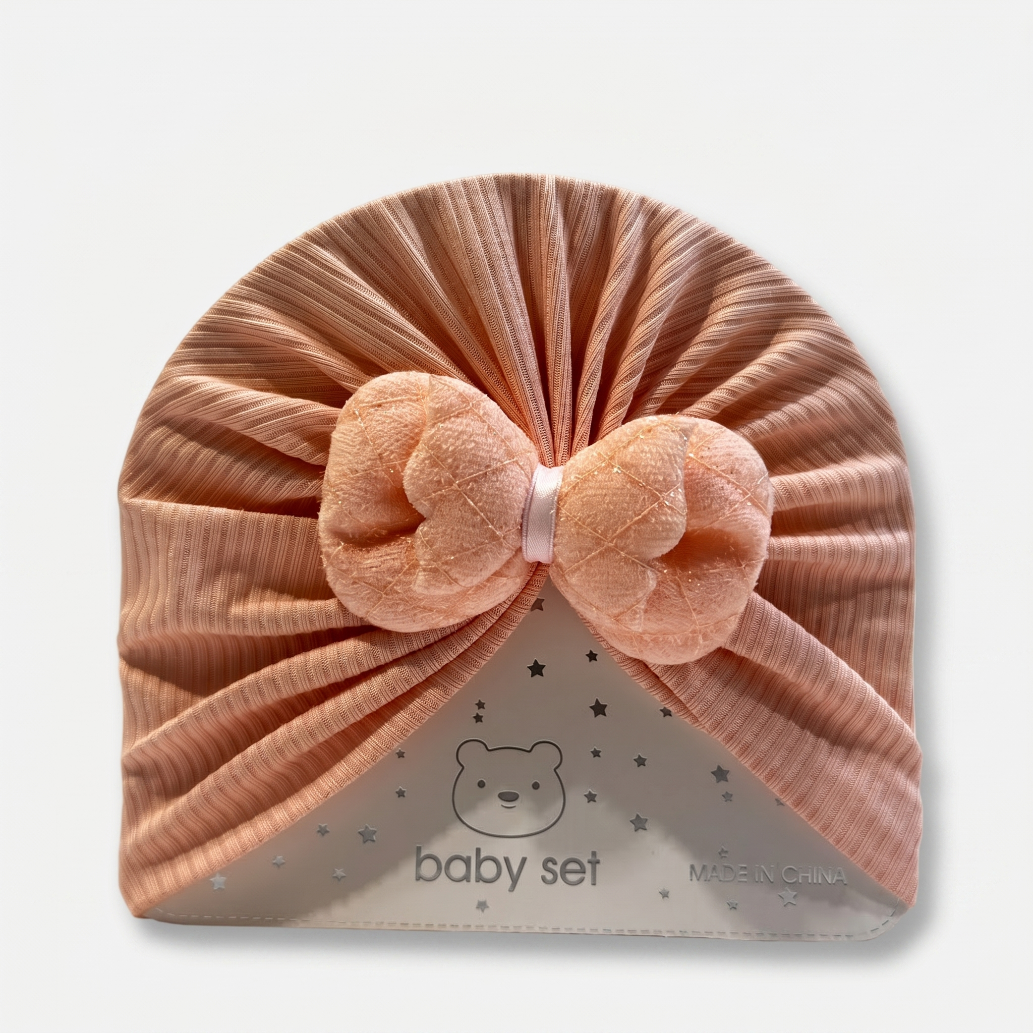 Sparkle Bow Baby Turban Cap – Soft Ribbed Beanie (Many Colors)