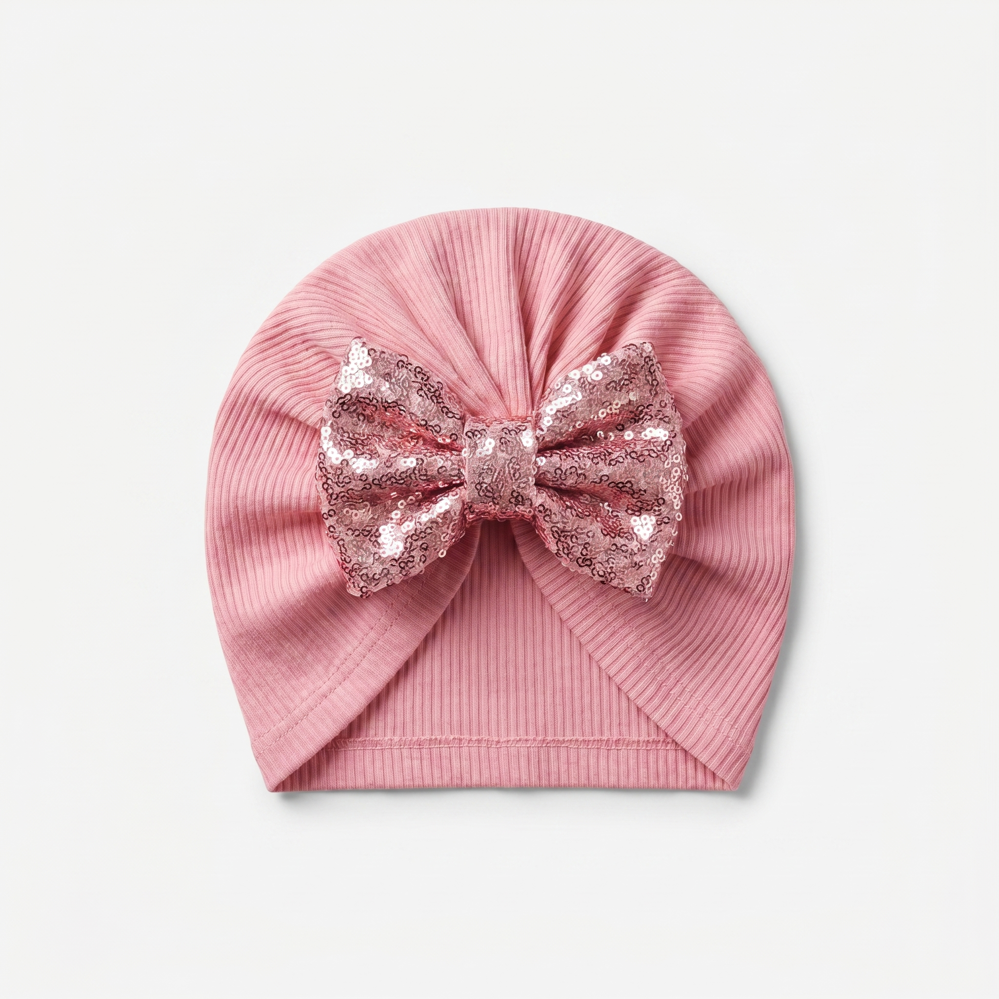Sparkle Bow Baby Turban Cap – Soft Ribbed Beanie (Many Colors)
