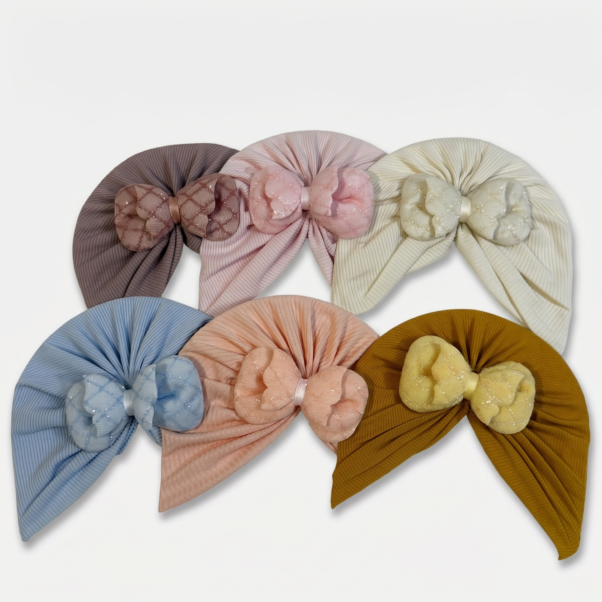Sparkle Bow Baby Turban Cap – Soft Ribbed Beanie (Many Colors)