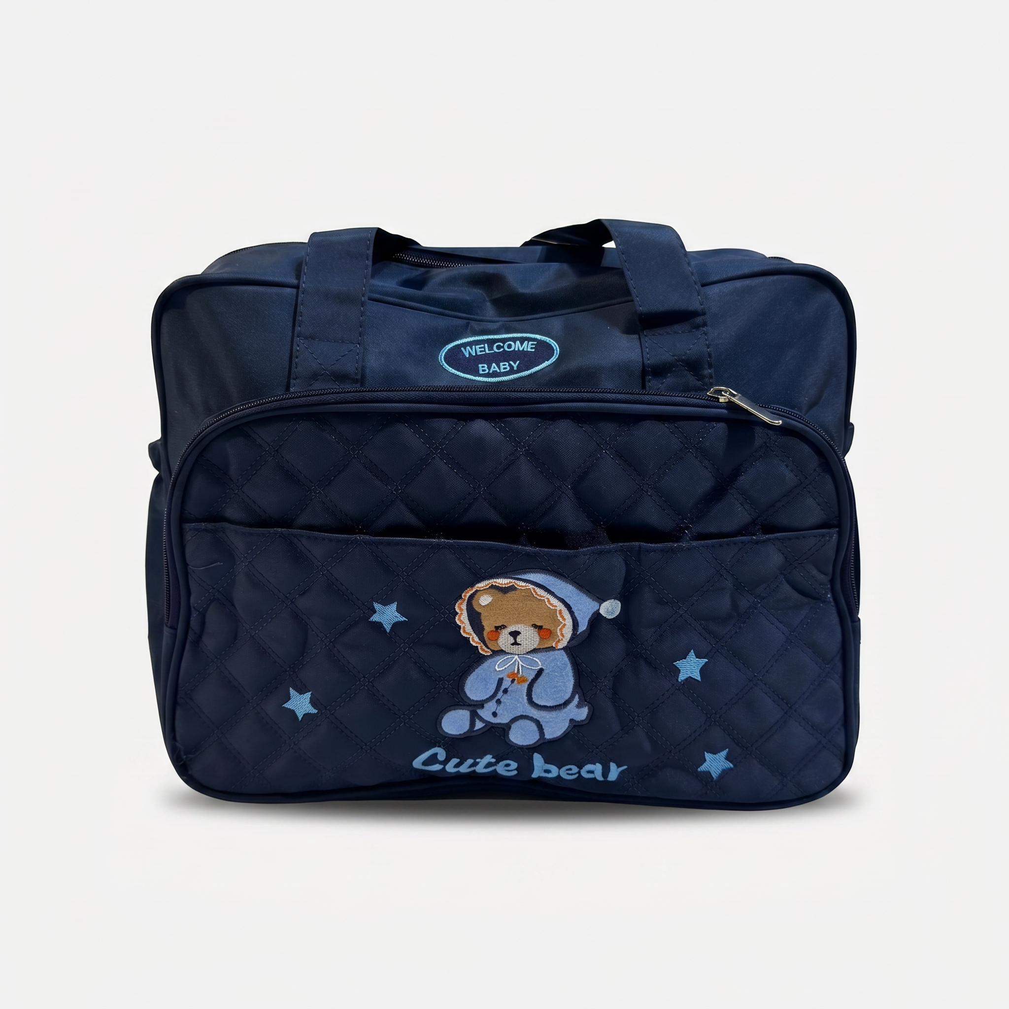 Cute Bear Quilted Baby Diaper Bag – Navy Blue