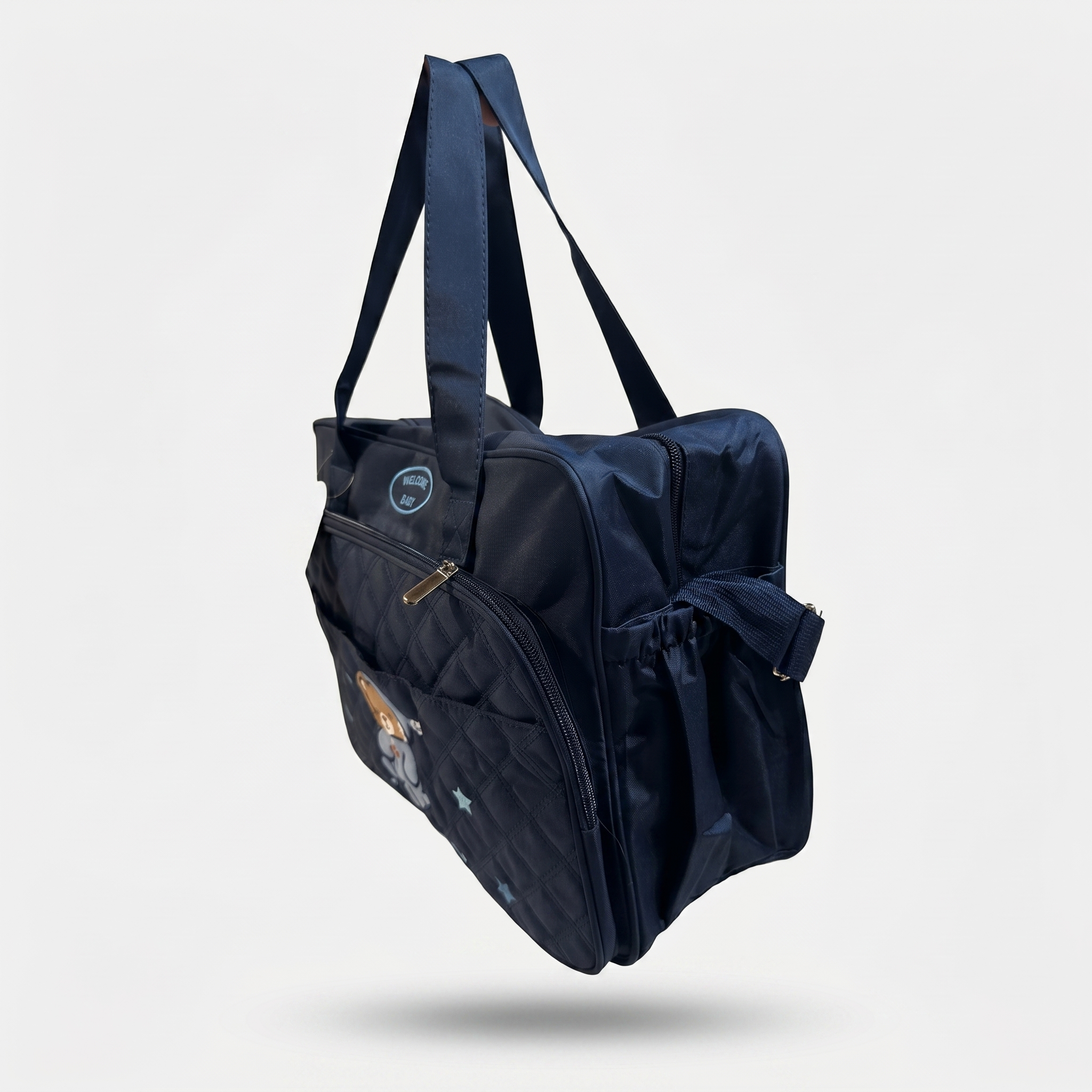 Cute Bear Quilted Baby Diaper Bag – Navy Blue