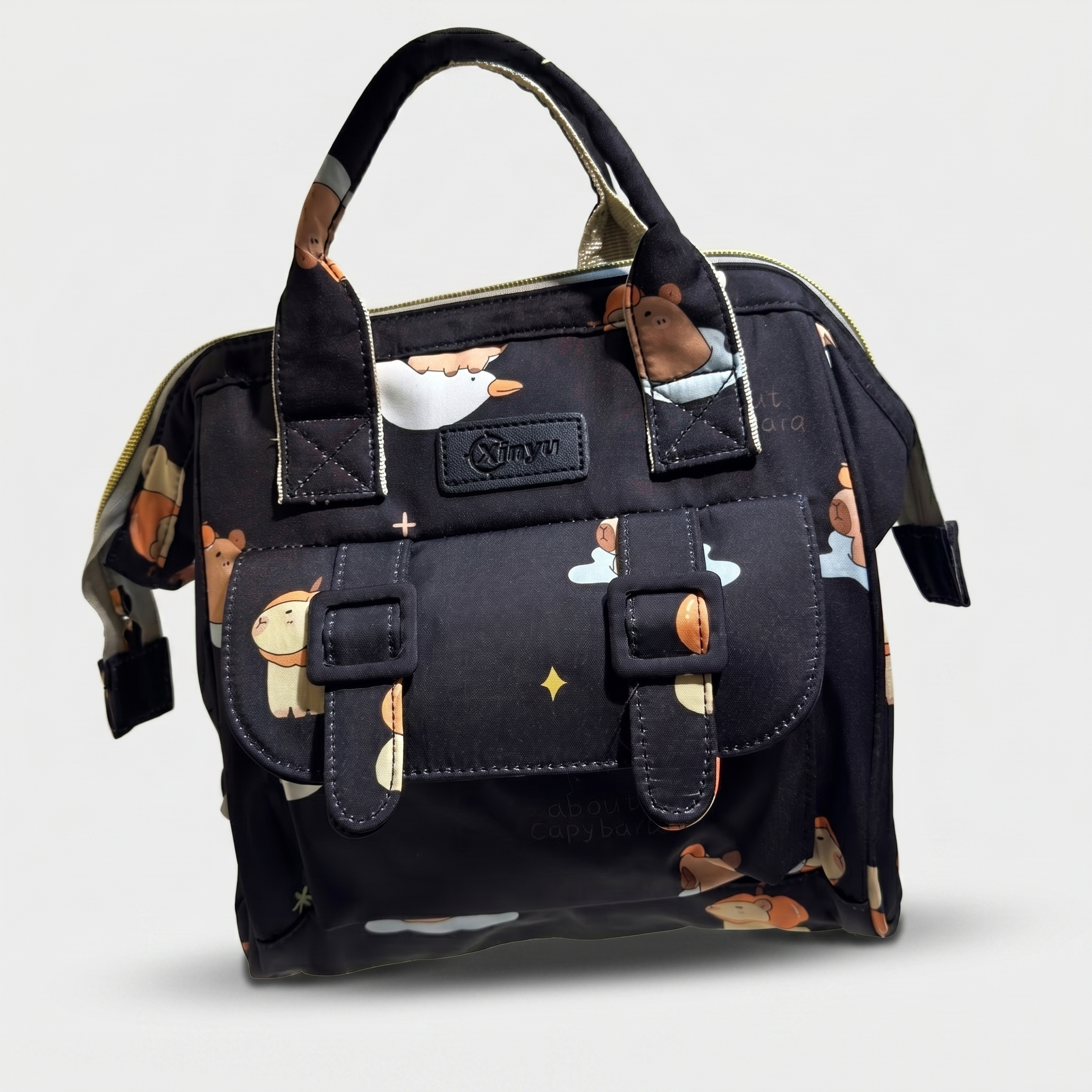 Capybara Adventure Baby Diaper Bag – Black
