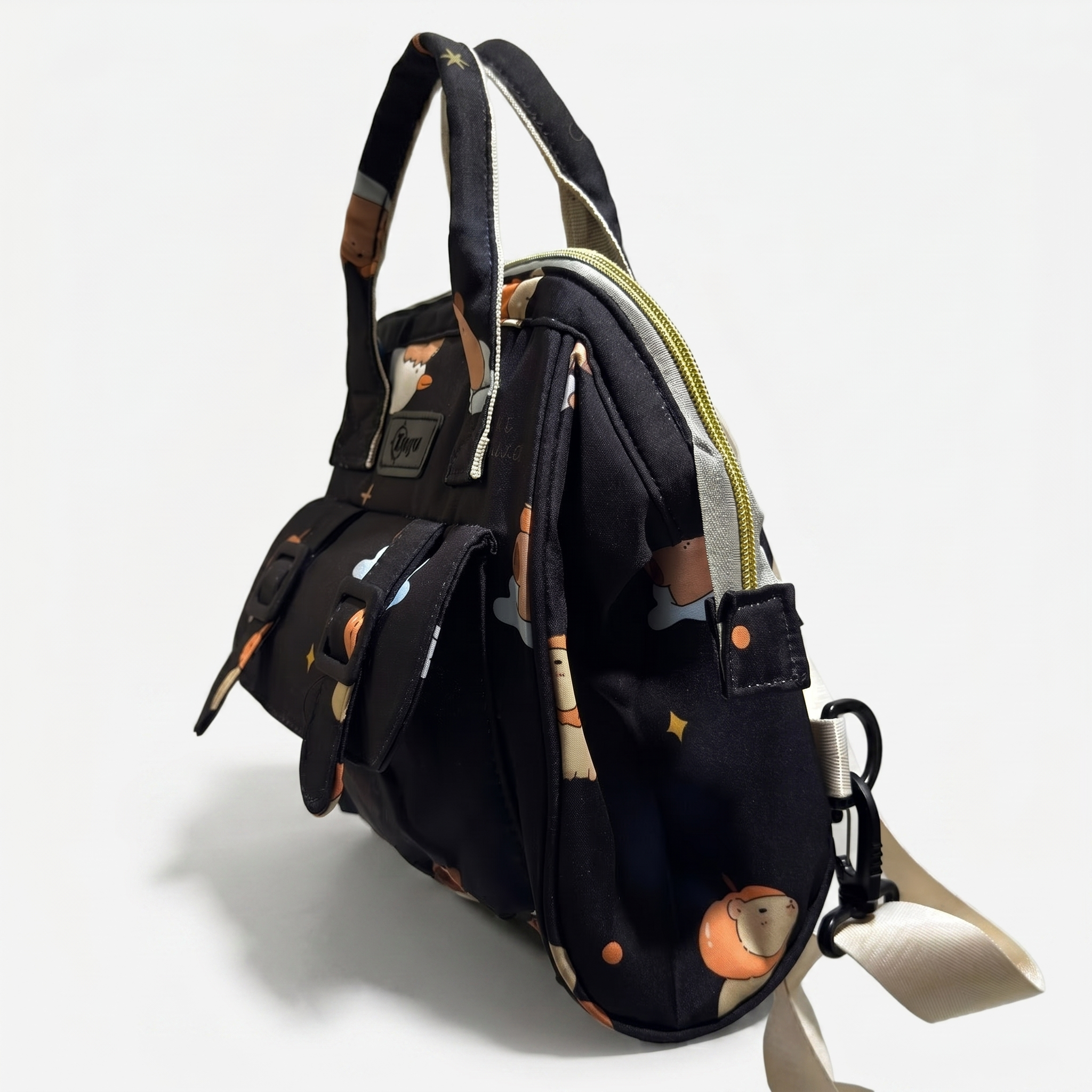 Capybara Adventure Baby Diaper Bag – Black