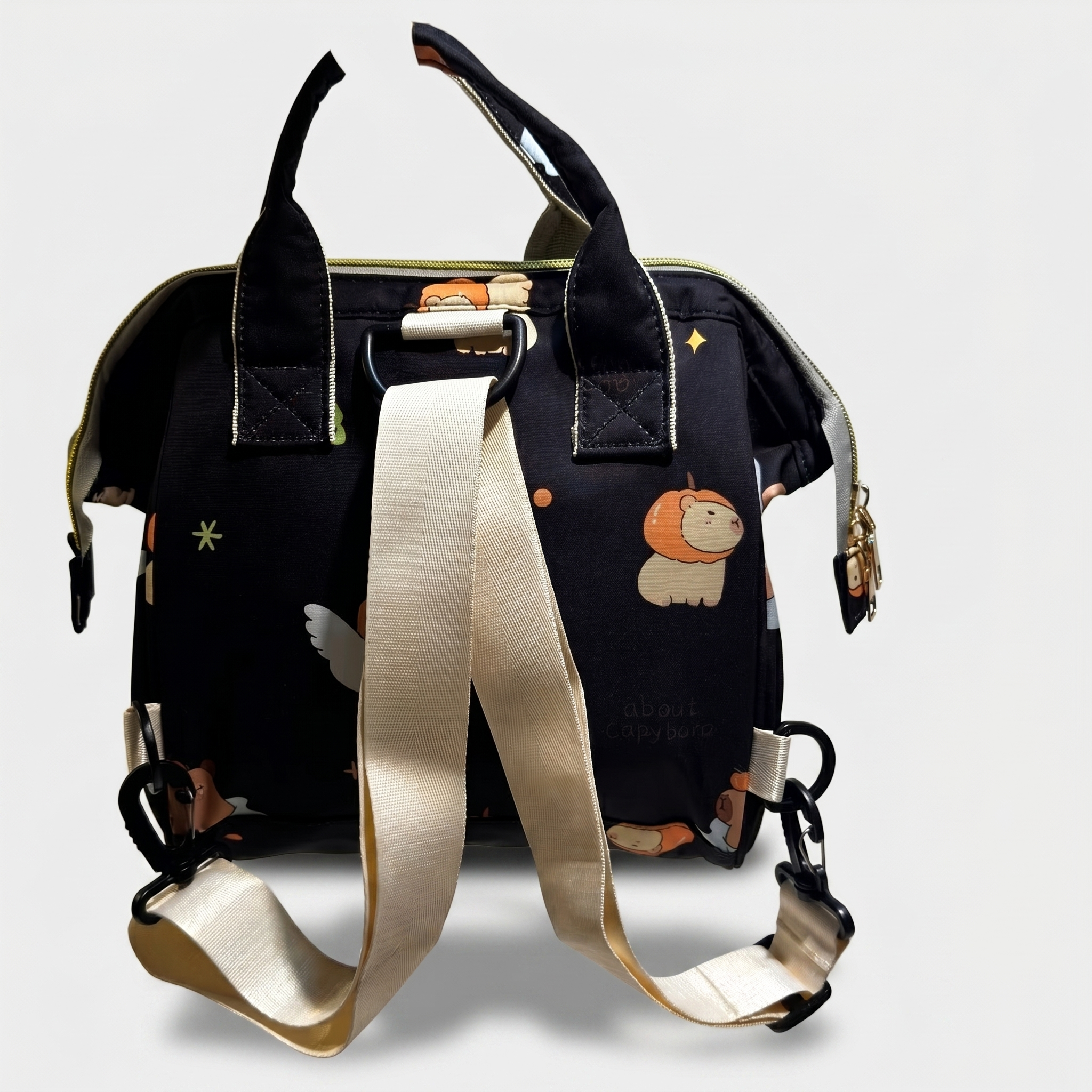 Capybara Adventure Baby Diaper Bag – Black