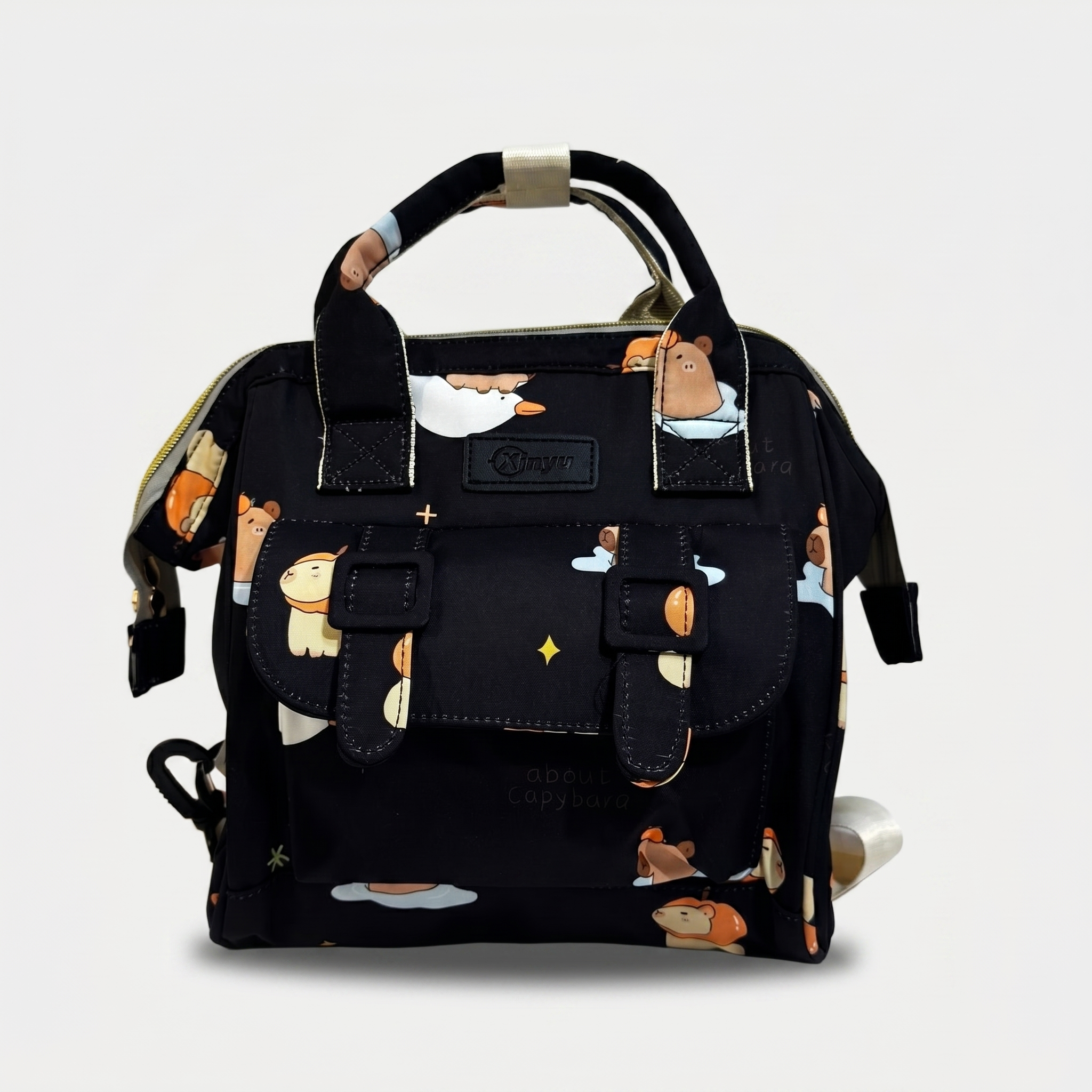 Capybara Adventure Baby Diaper Bag – Black