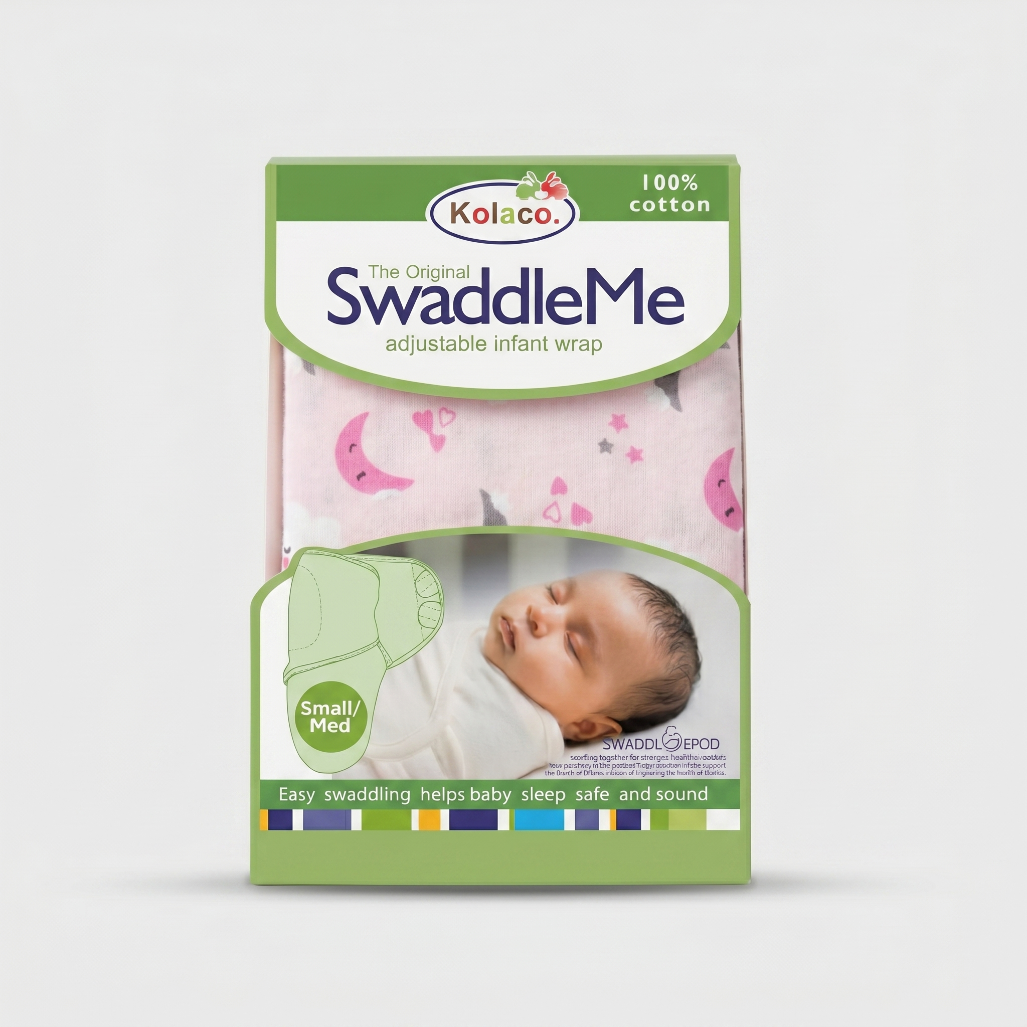 Kolaco SwaddleMe Adjustable Infant Wrap – 100% Cotton (Small/Medium)