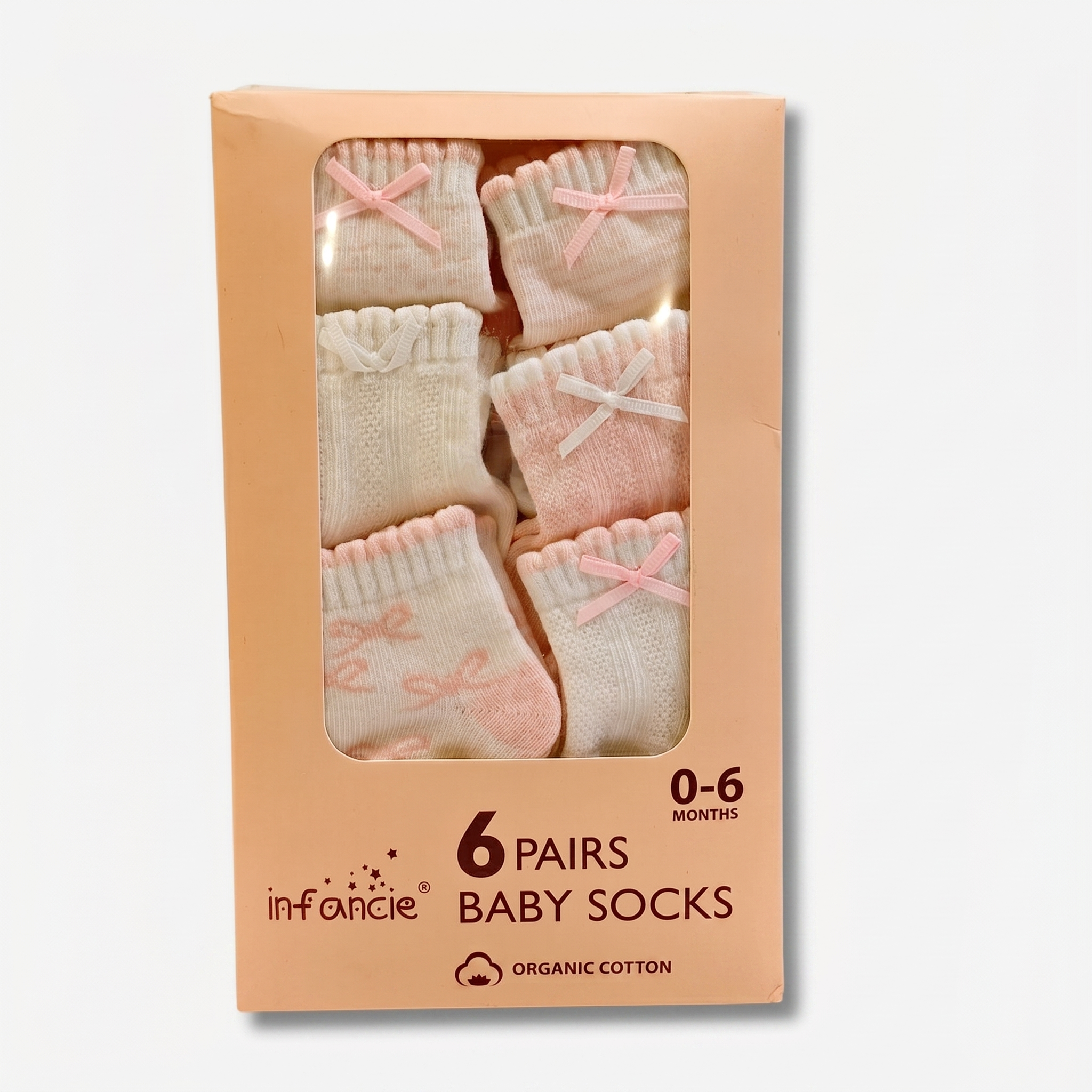 6-Pack Organic Cotton Baby Socks Set – Pink & White (0-6 Months)