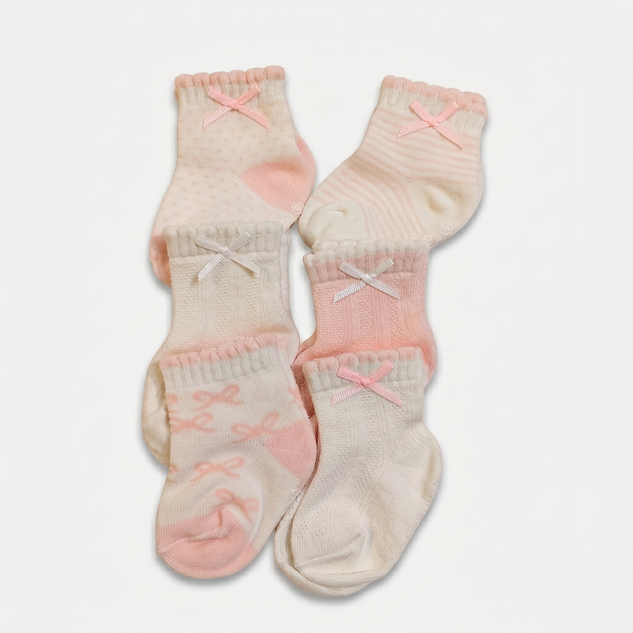 6-Pack Organic Cotton Baby Socks Set – Pink & White (0-6 Months)