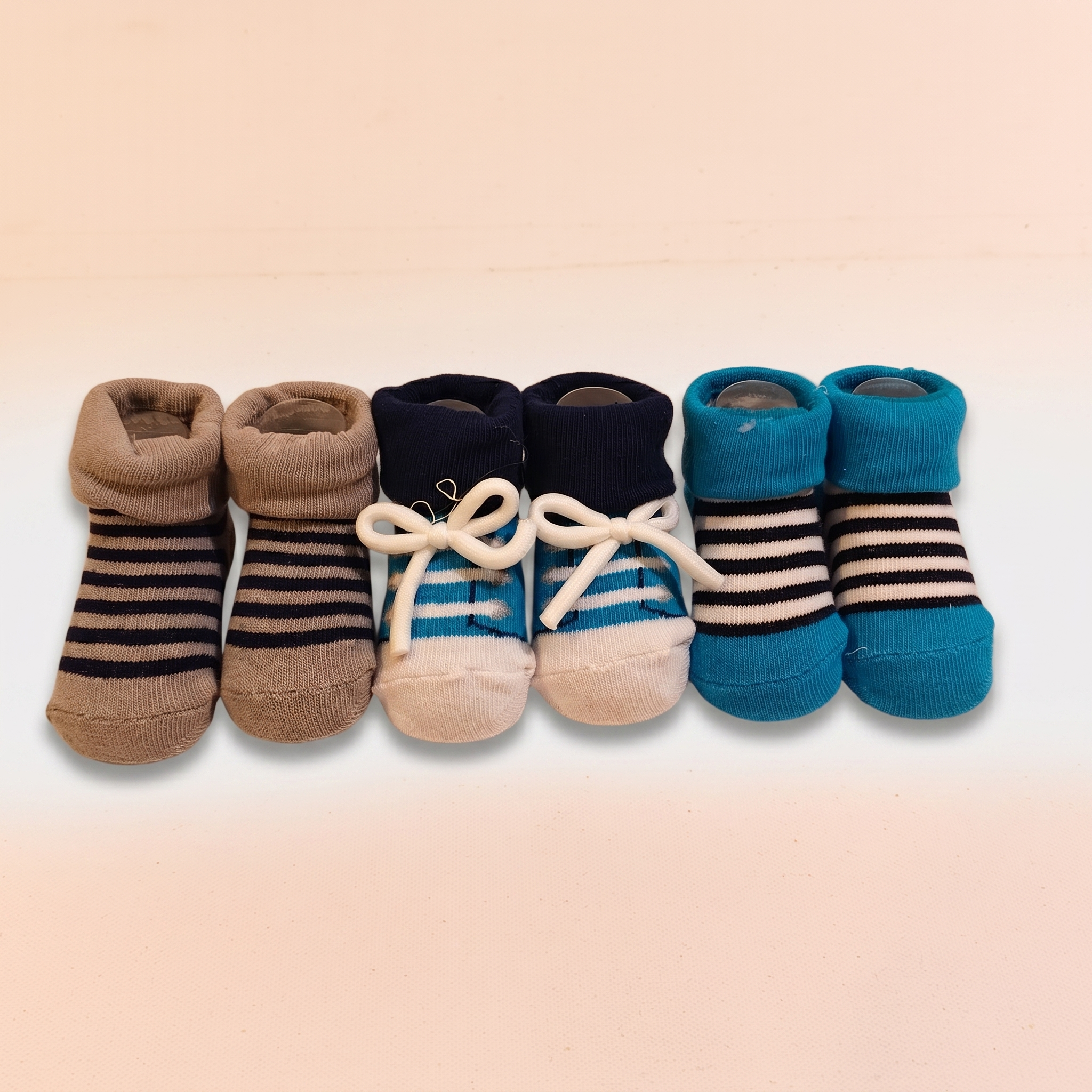 3-Pair Baby Striped Socks Set – Soft Cotton Non-Slip Infant Socks