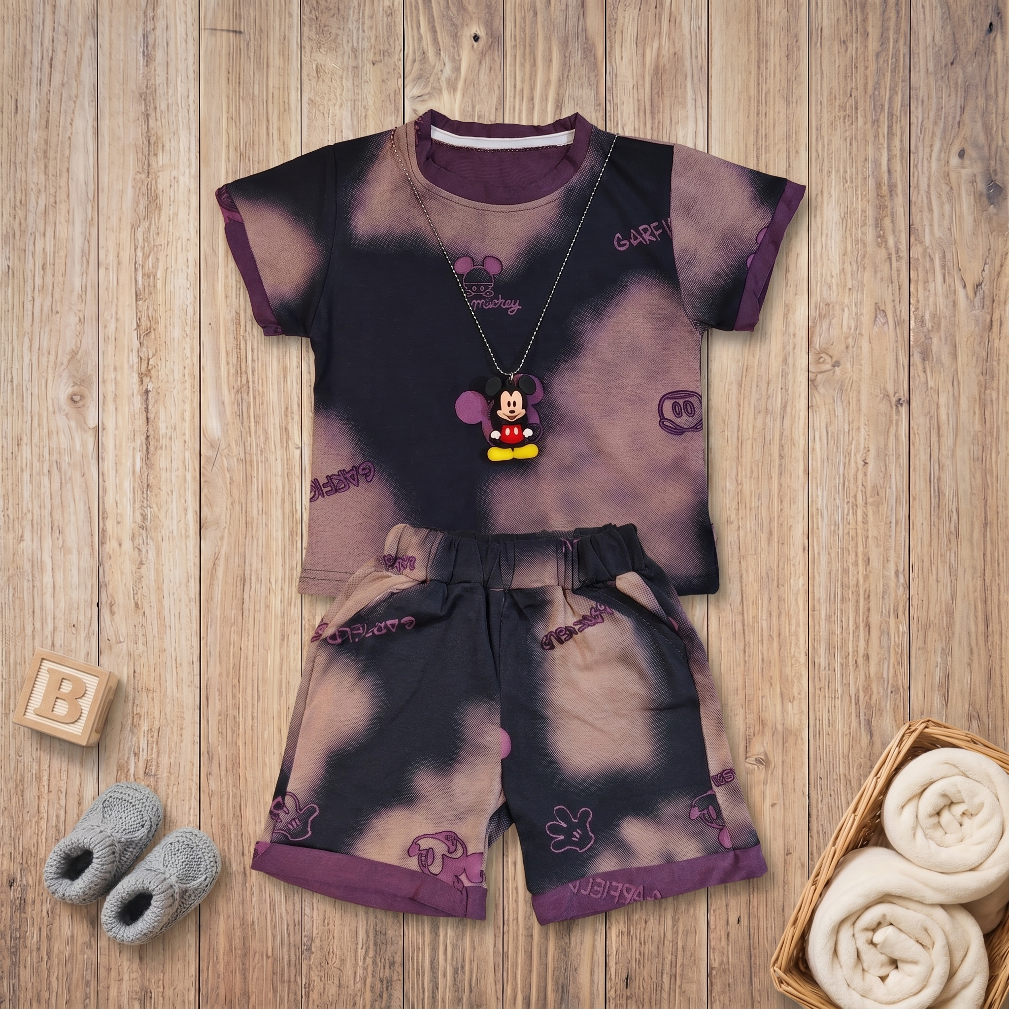 2-Piece Mickey Inspired Tie-Dye Summer Set with Pendant