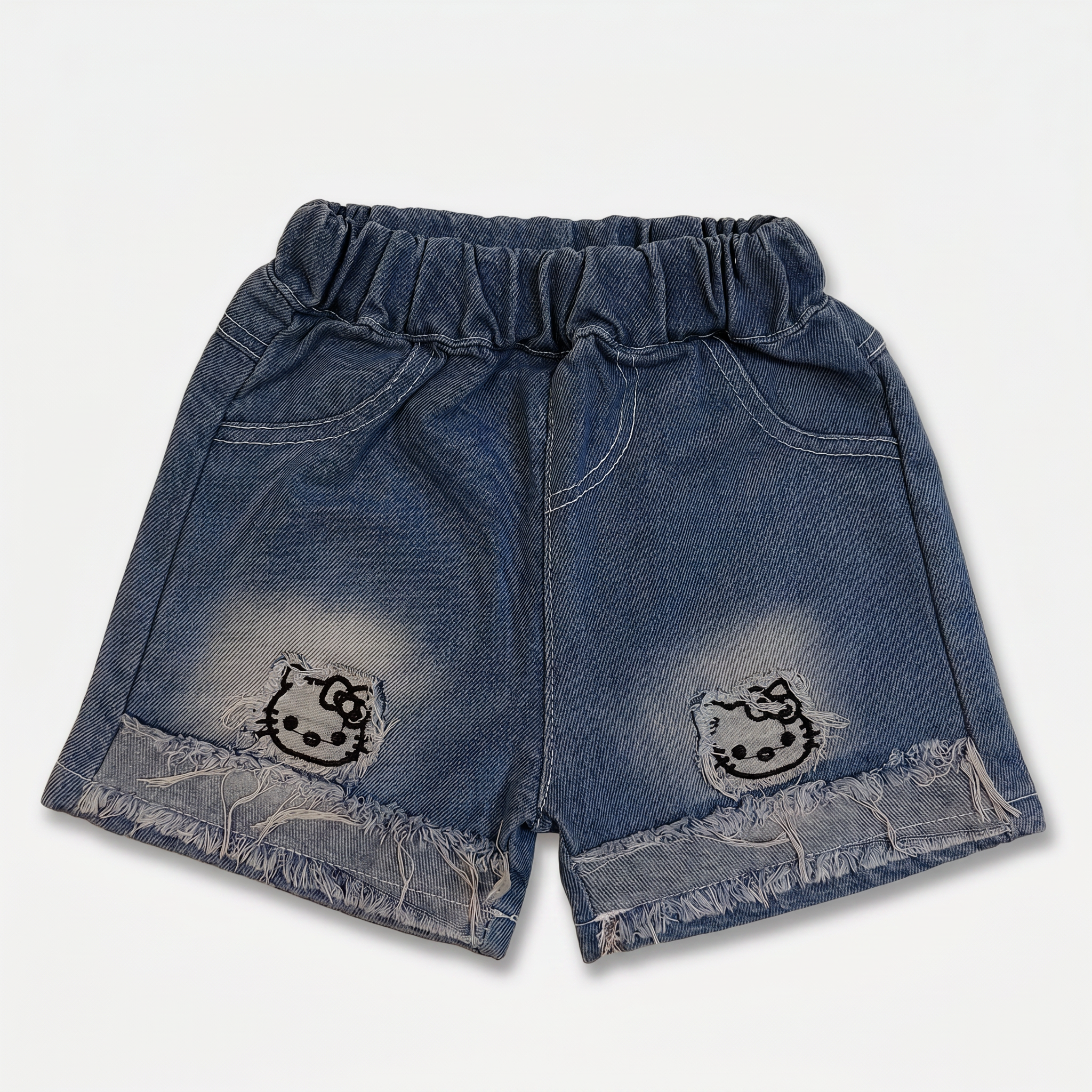 2-Piece Girls Striped T-Shirt & Denim Shorts Set – Sky Blue