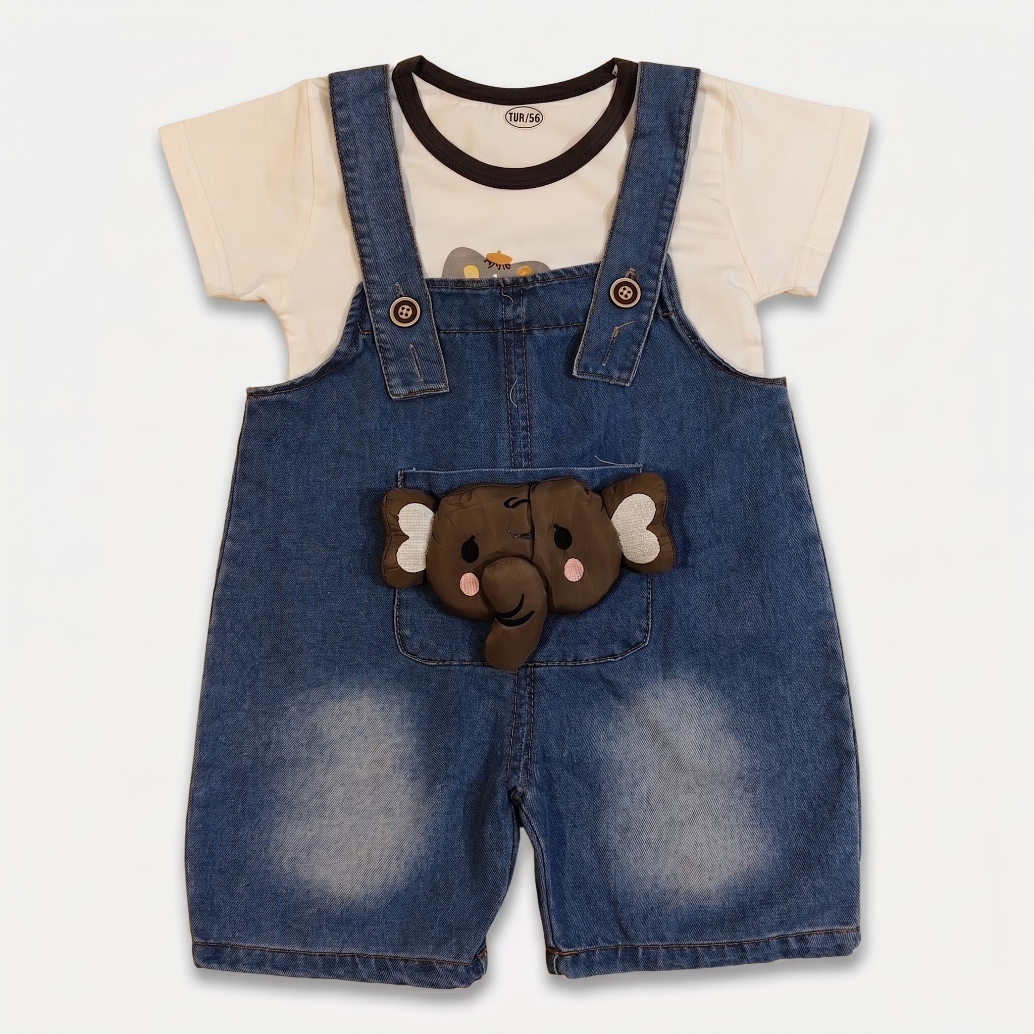 2-Piece Baby Boys Elephant Denim Dungaree Set