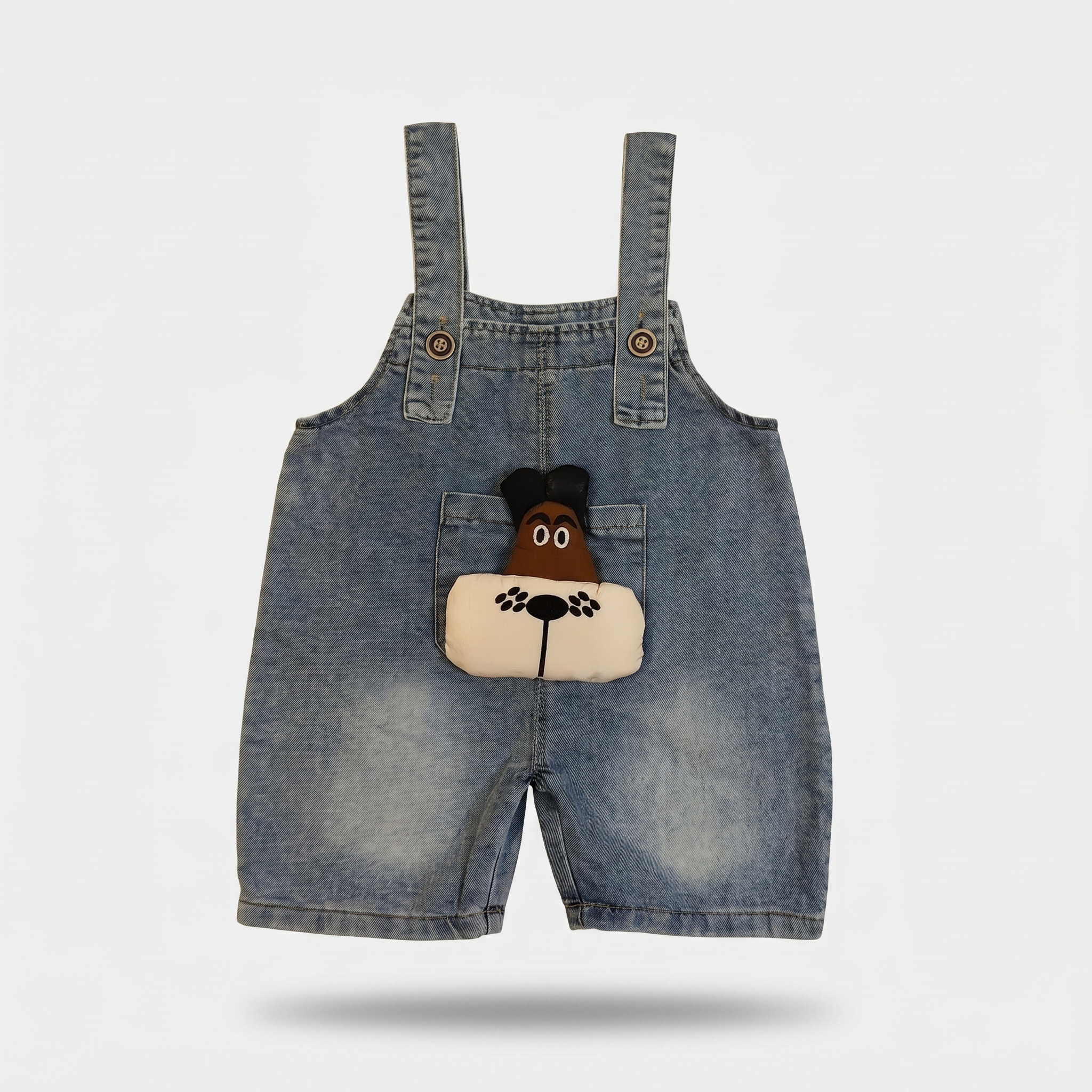 2-Piece Baby Boys Denim Dungaree Set with Puppy Pocket