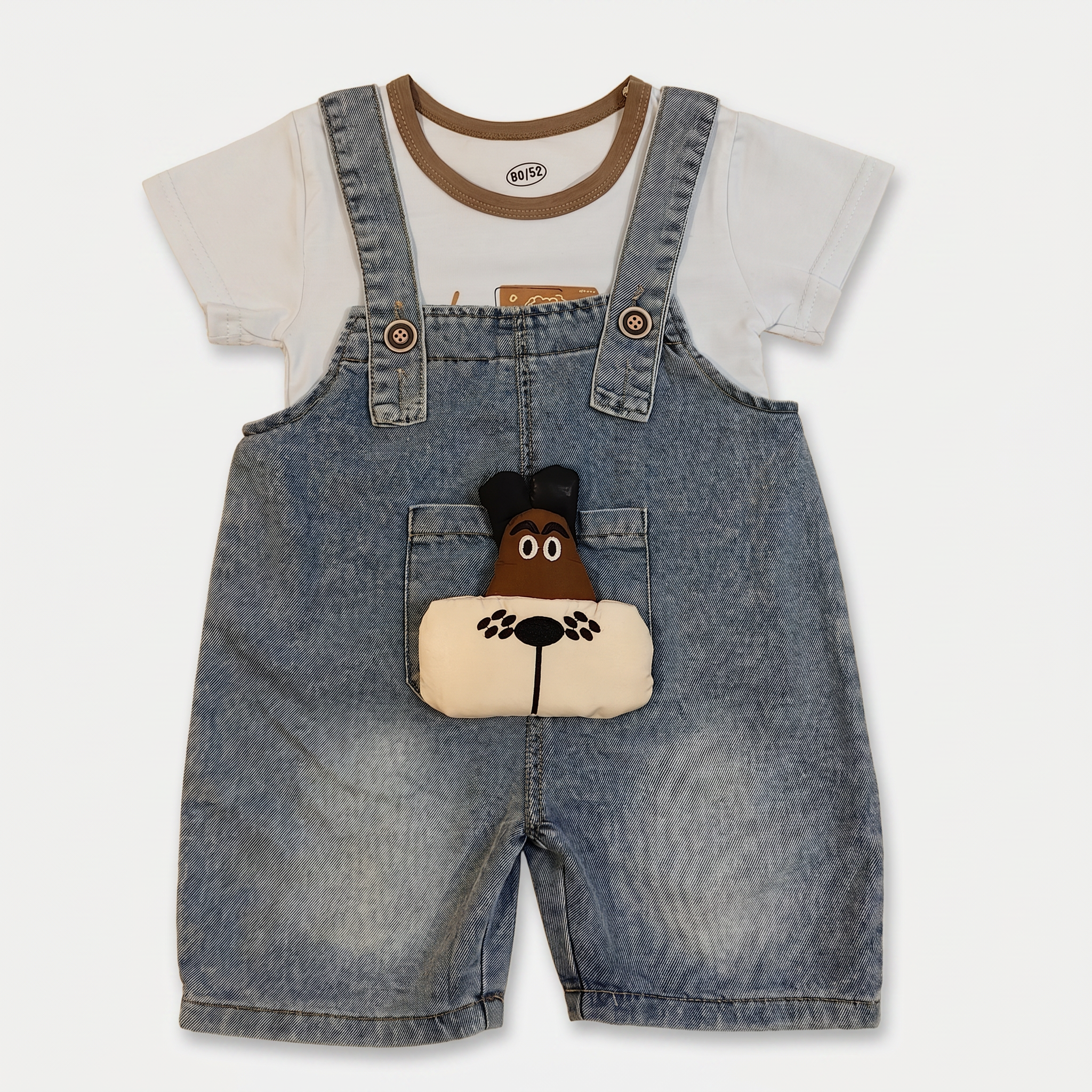 2-Piece Baby Boys Denim Dungaree Set with Puppy Pocket
