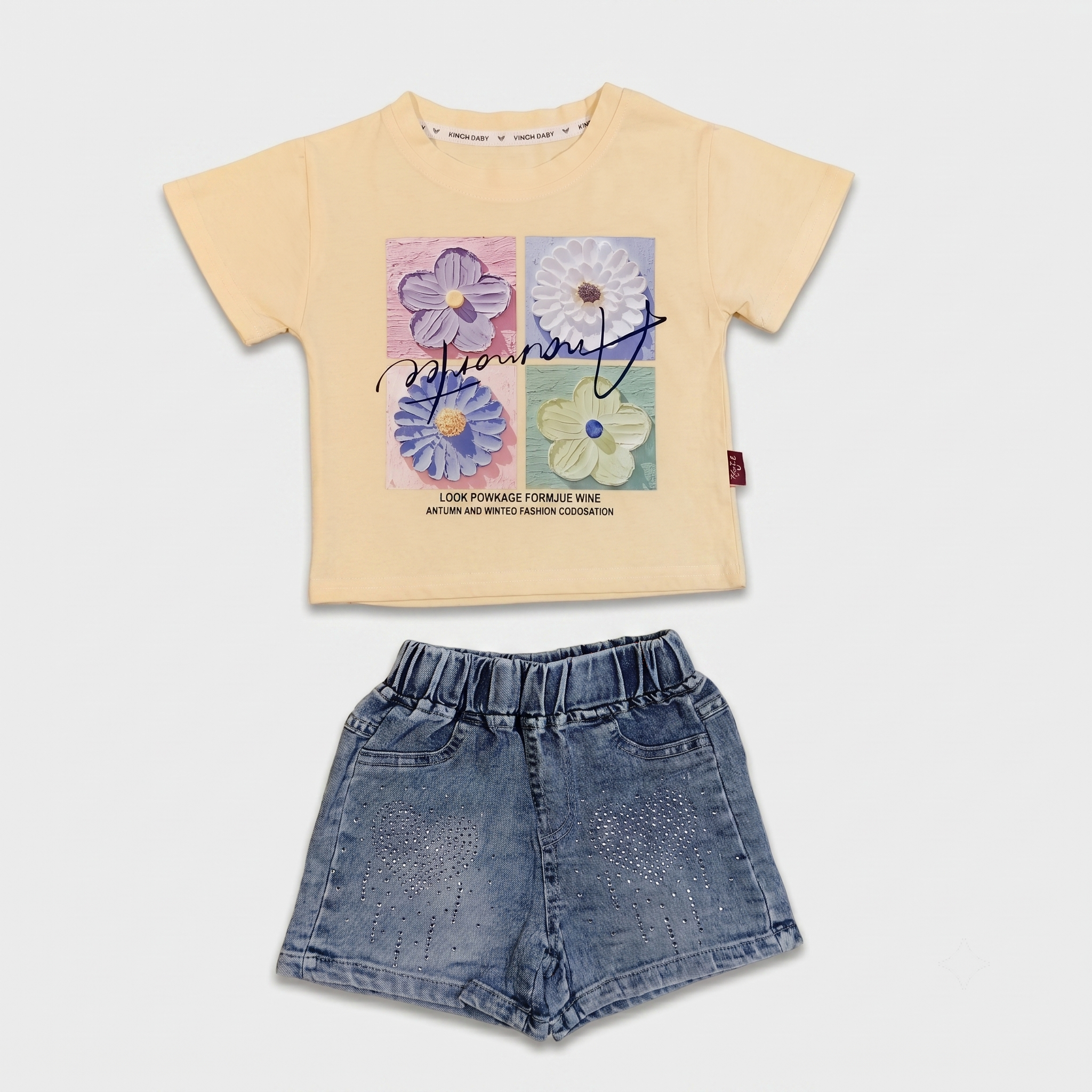 2-Piece Girls Floral T-Shirt & Denim Shorts Set