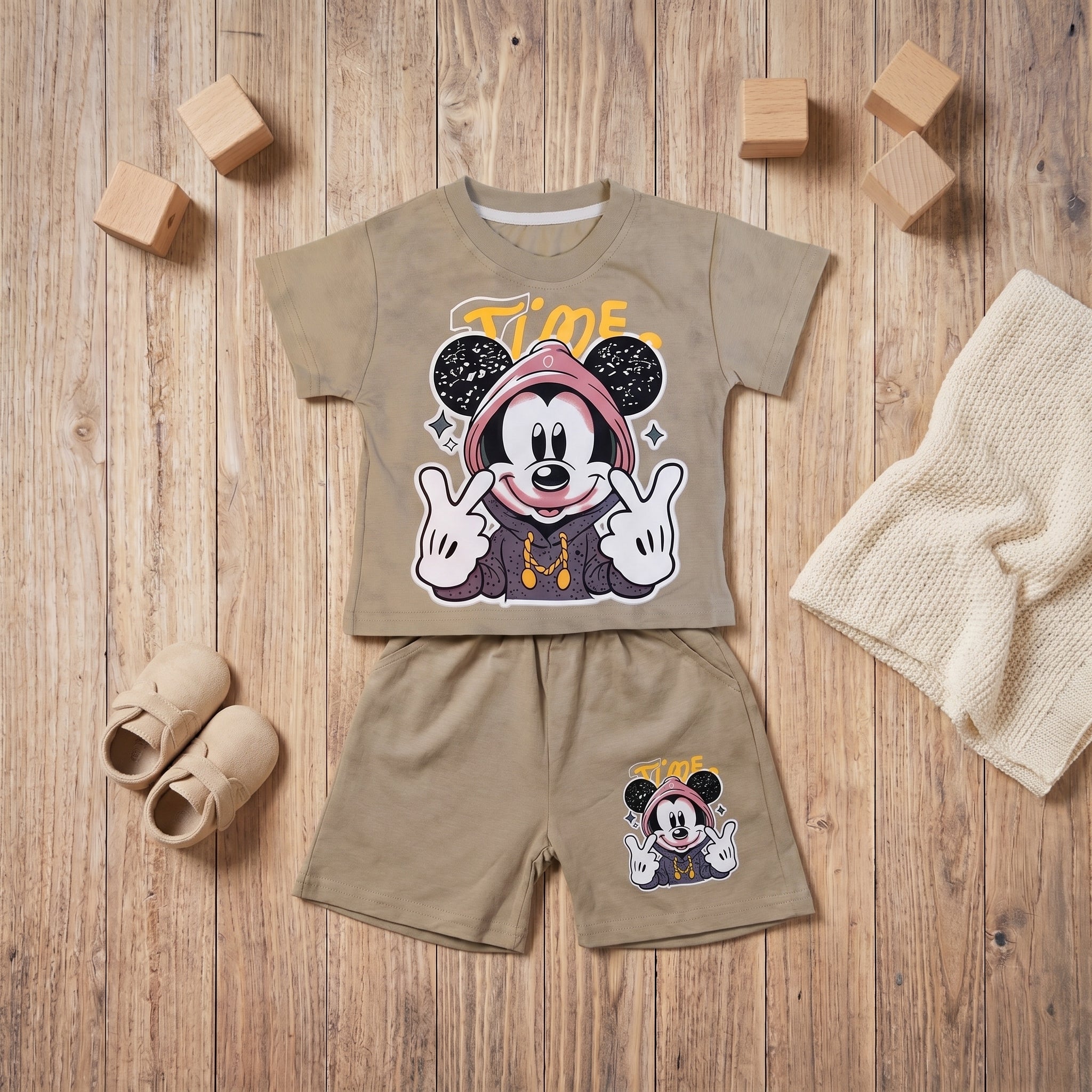 Time Cartoon Summer Co-Ord Set – Beige