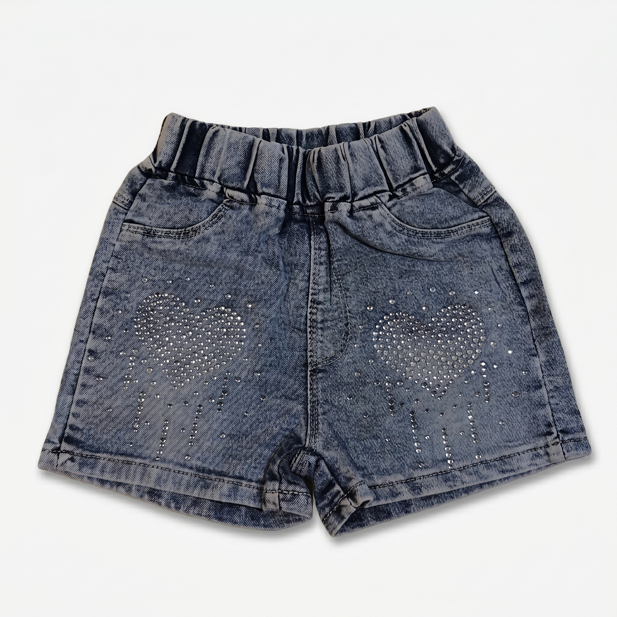Bloom Heart Denim Shorts Set – Ivory White