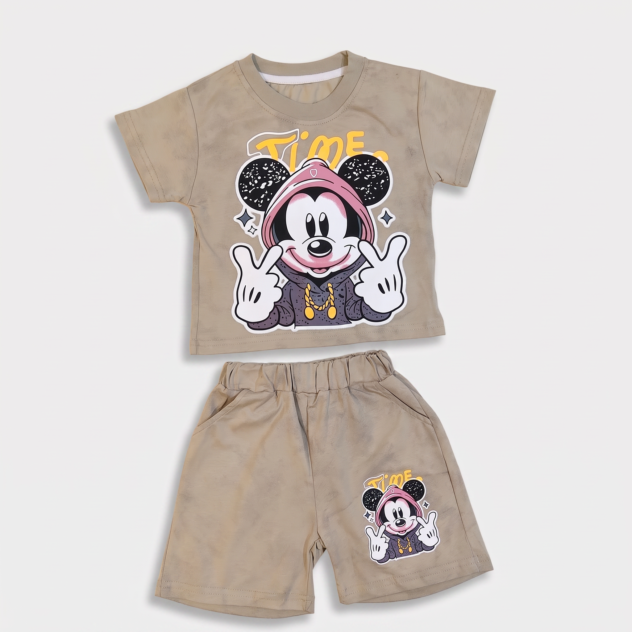 Time Cartoon Summer Co-Ord Set – Beige