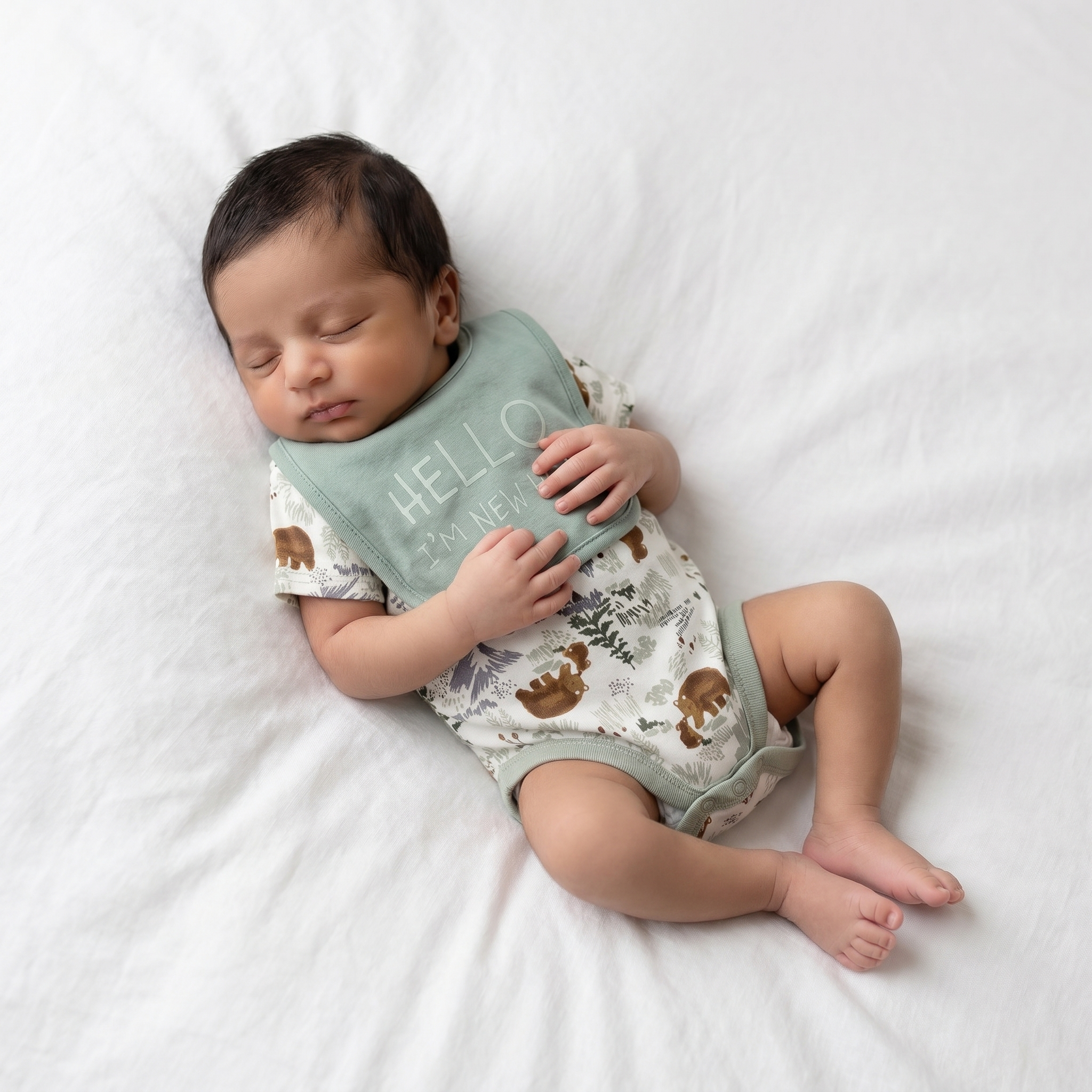 Woodland Bear Baby Bodysuit & Bib Set