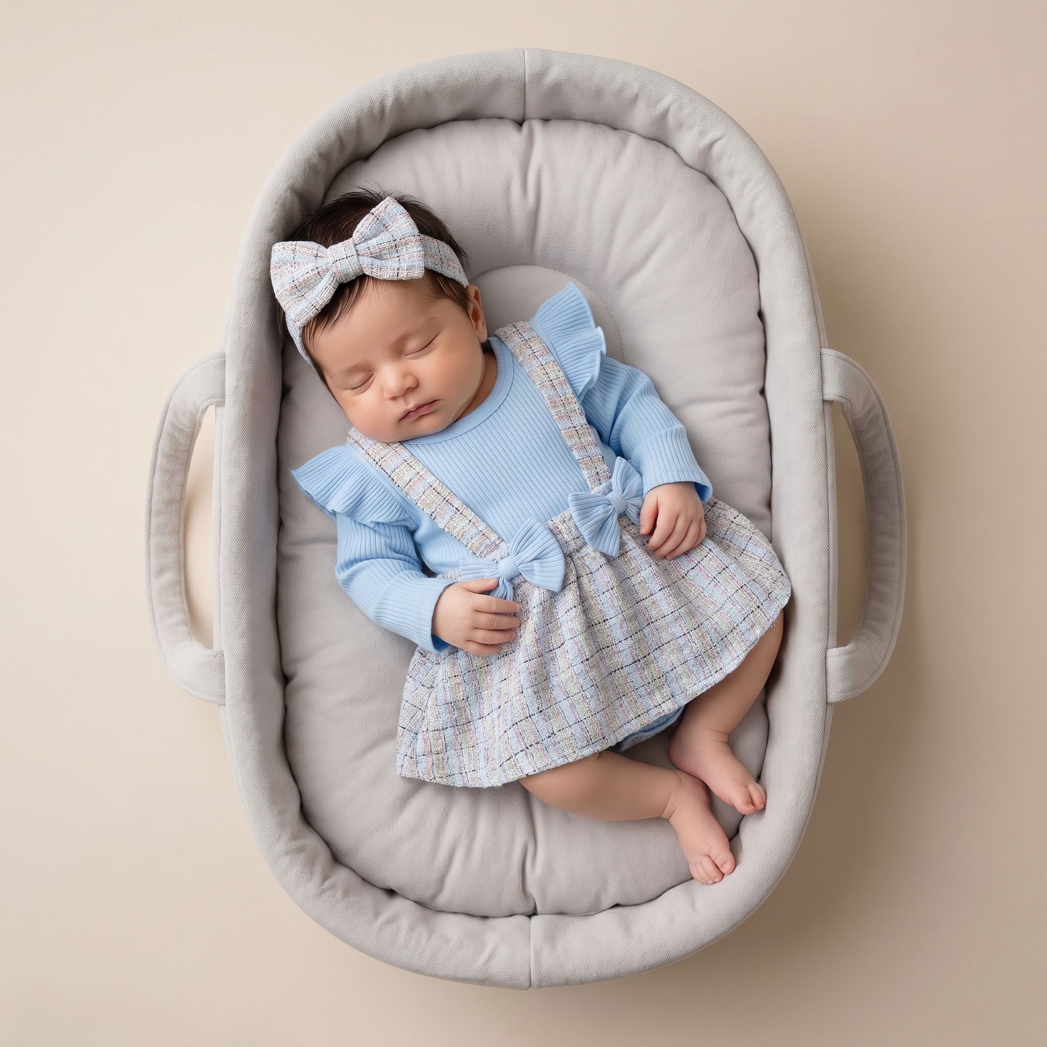 Sky Belle Bow Romper Dress Set with Headband