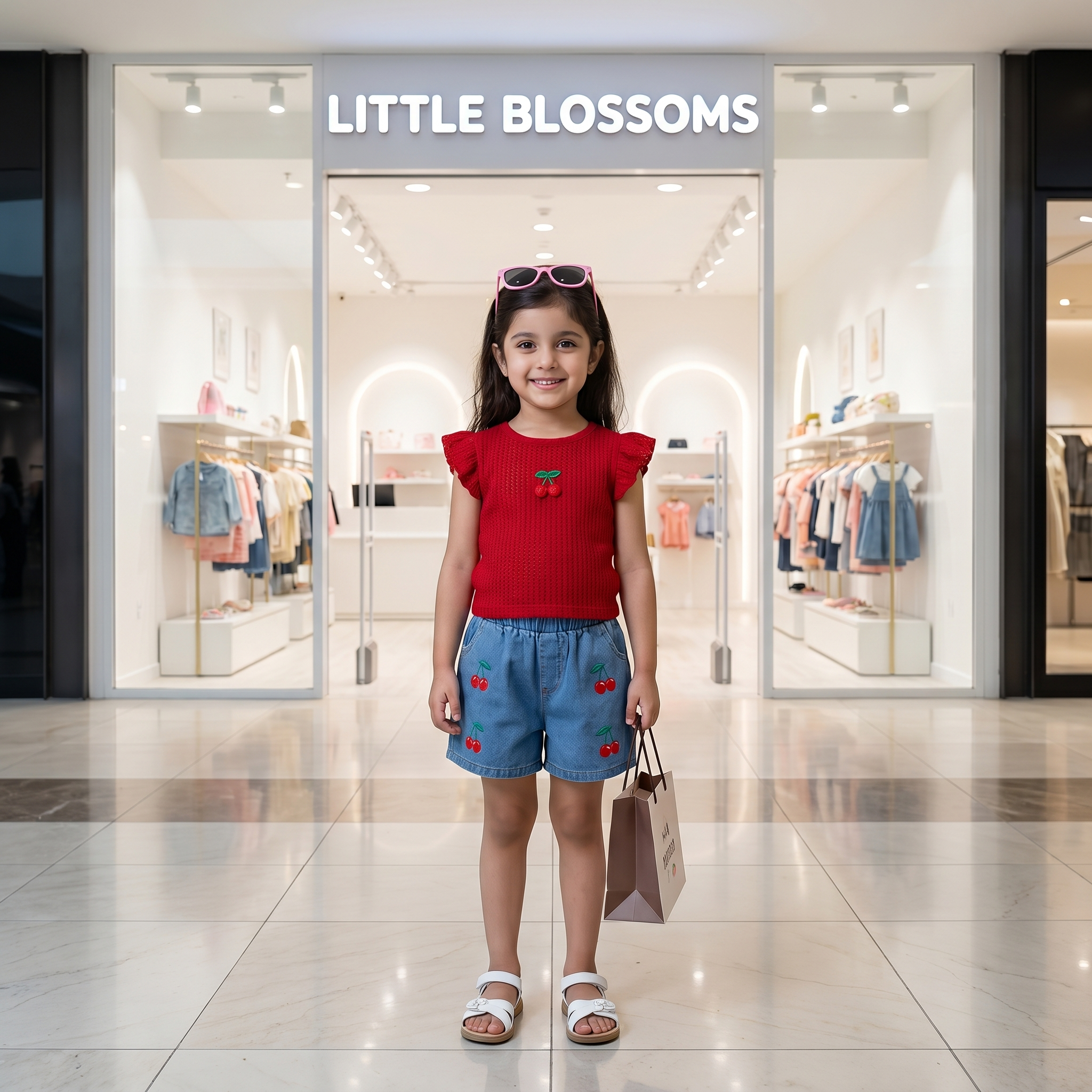 Cherry Bliss Denim Shorts Set