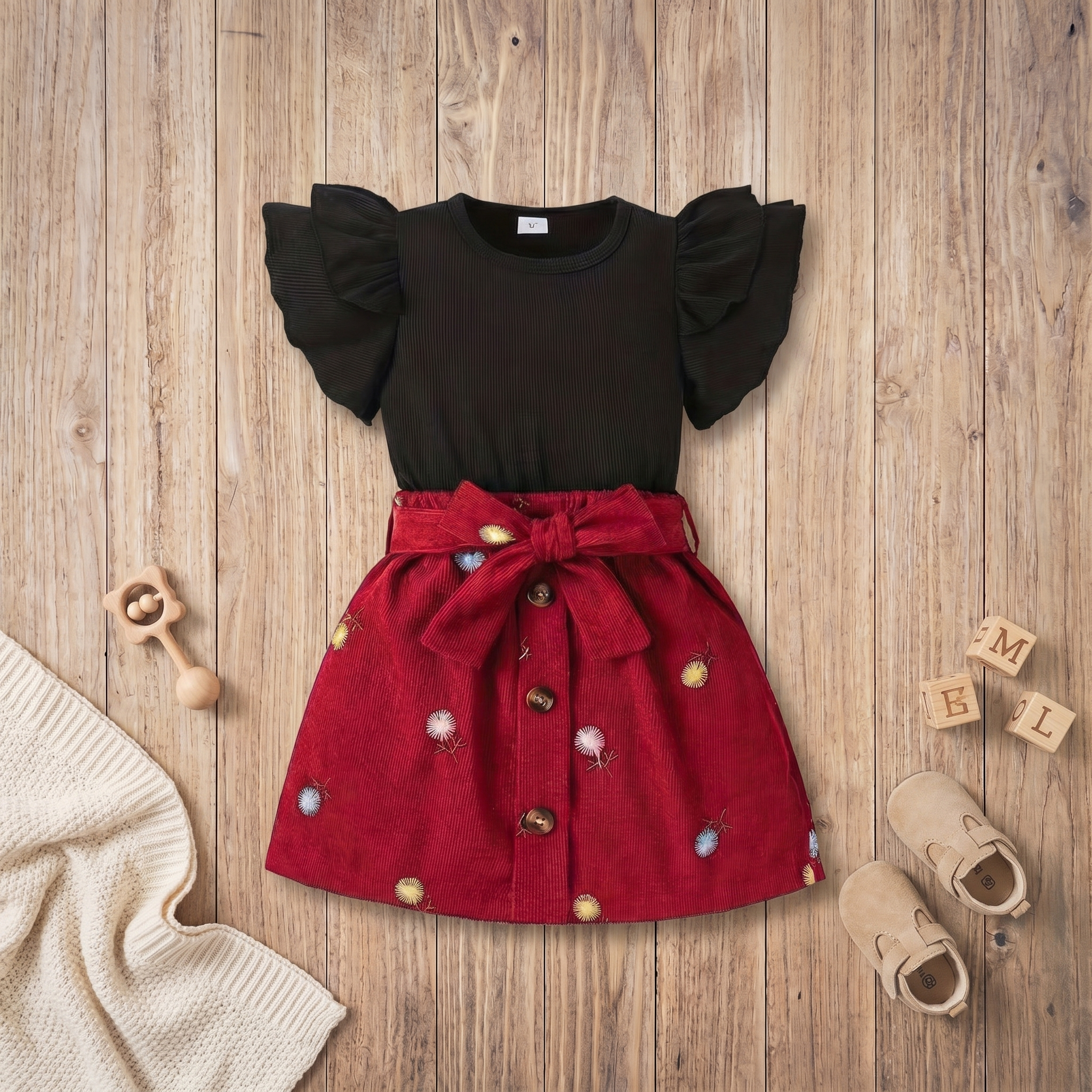 Scarlet Bloom Flutter Sleeve Dress