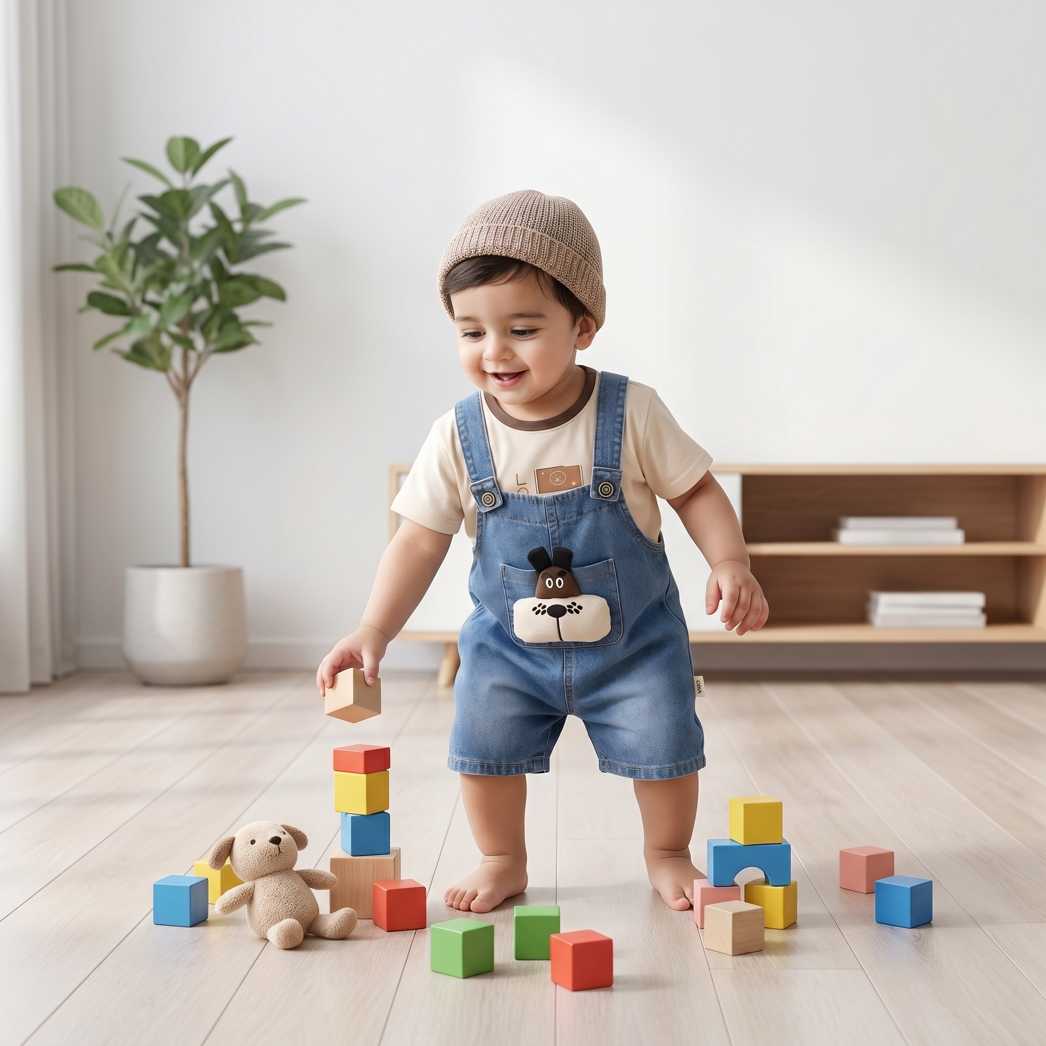 Buddy Bear Denim Dungaree Set
