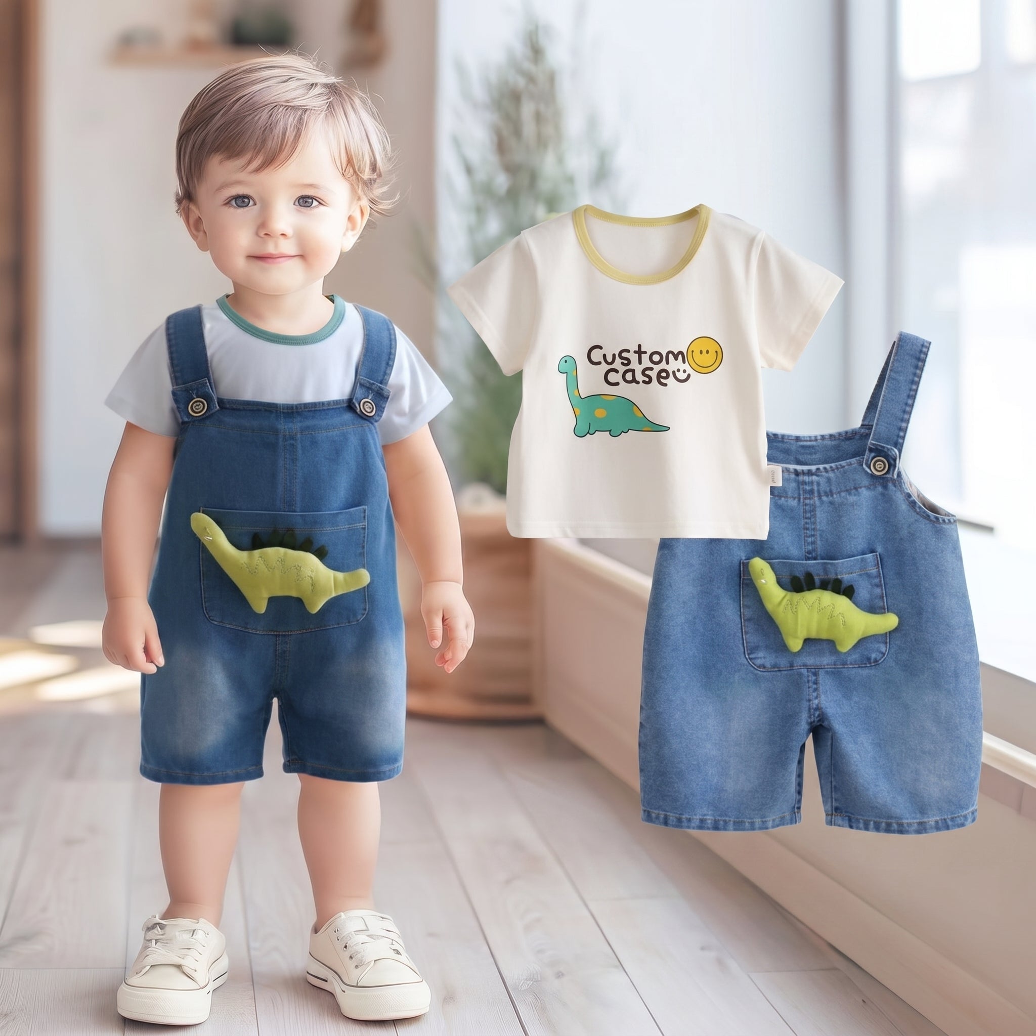 Dino Buddy Denim Dungaree Set