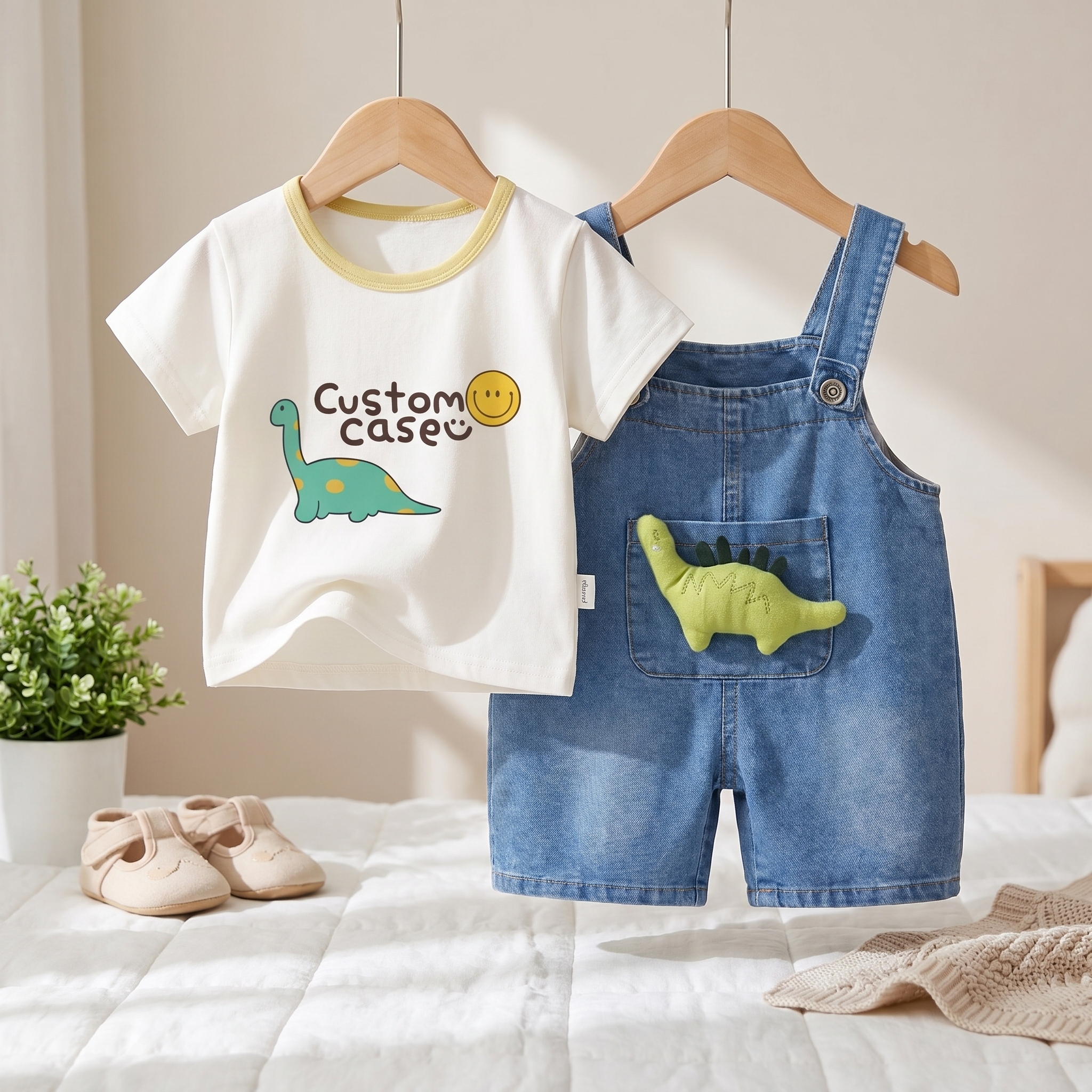 Dino Buddy Denim Dungaree Set