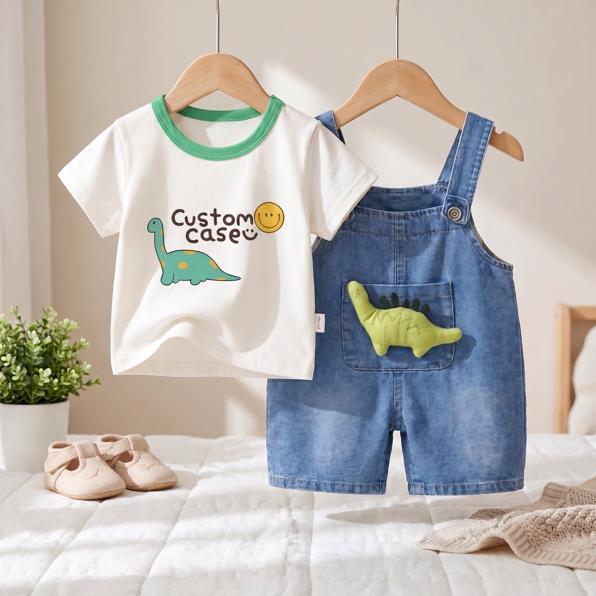 Dino Buddy Denim Dungaree Set