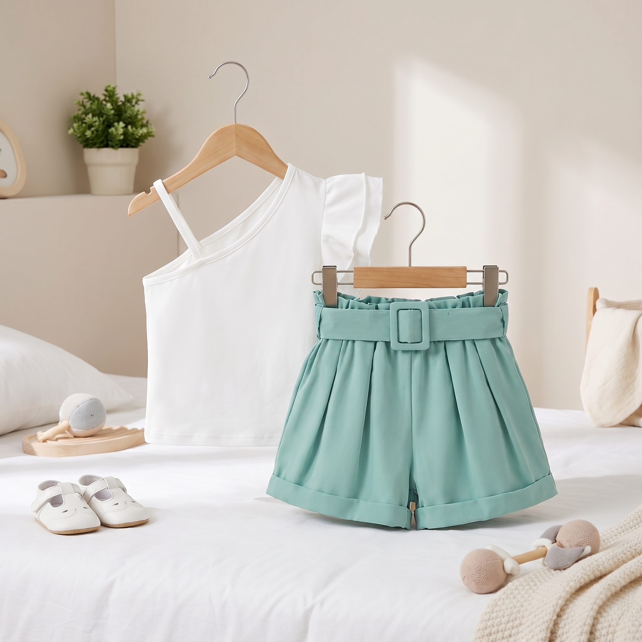 Olivia One-Shoulder Belted Shorts Set