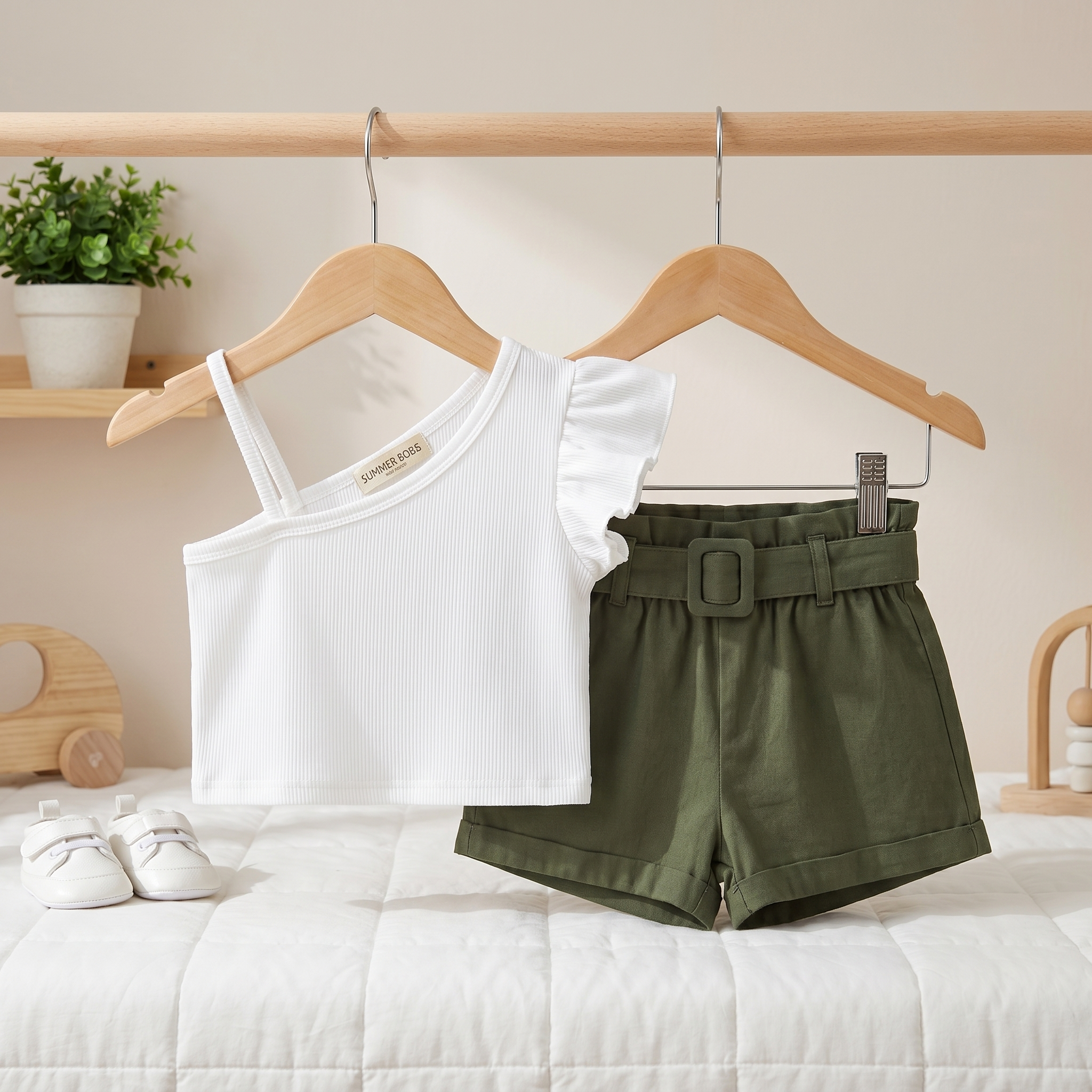 Olivia One-Shoulder Belted Shorts Set