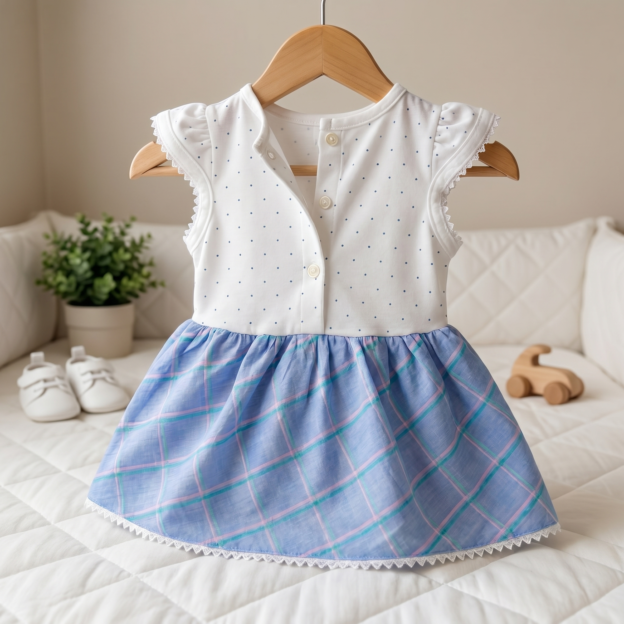 Sweet Teddy Plaid Baby Romper Dress Set